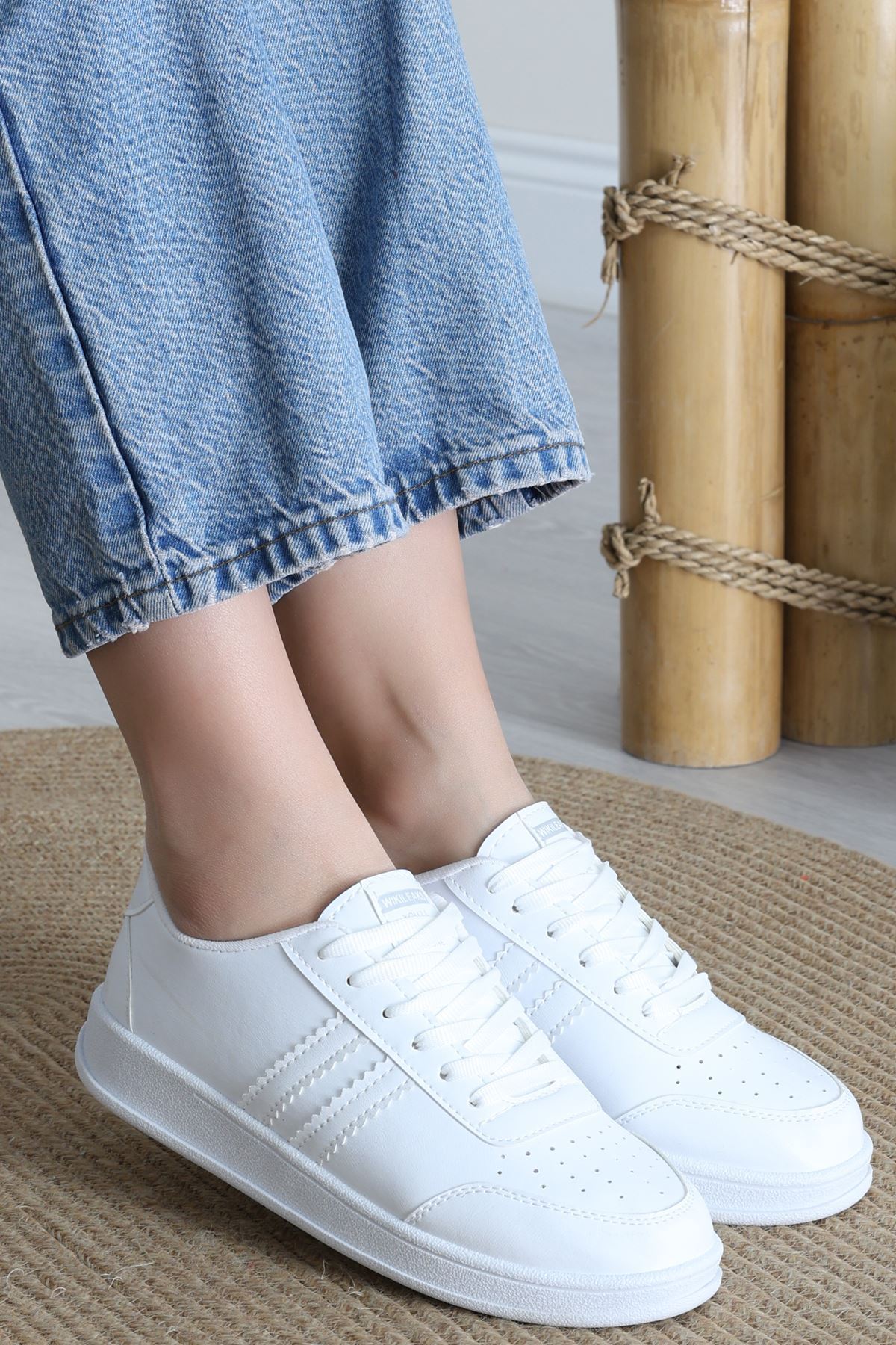 Şeritli Günlük Ayakkabı Beyaz - 17114.264.
