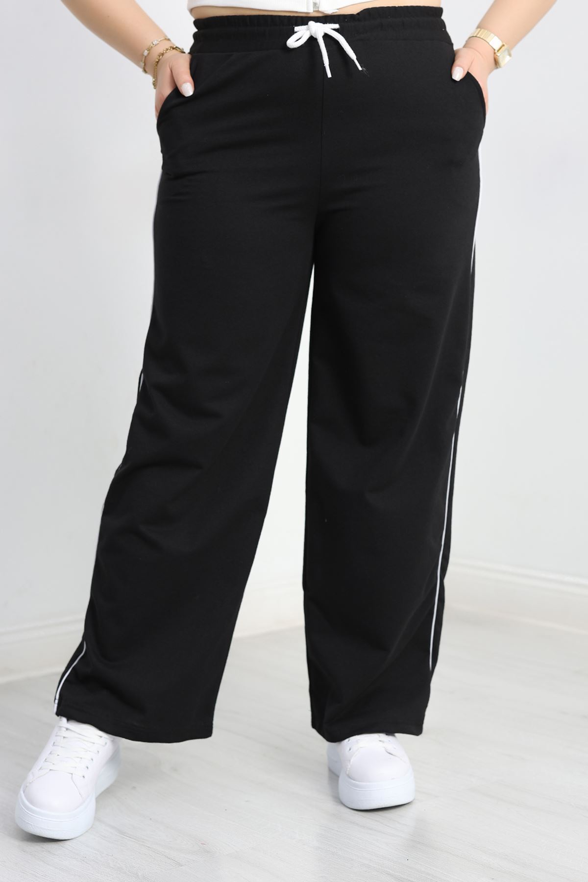 Biyeli Büyük Beden 2 İplik Eşofman Altı Siyah - 50658.1005.