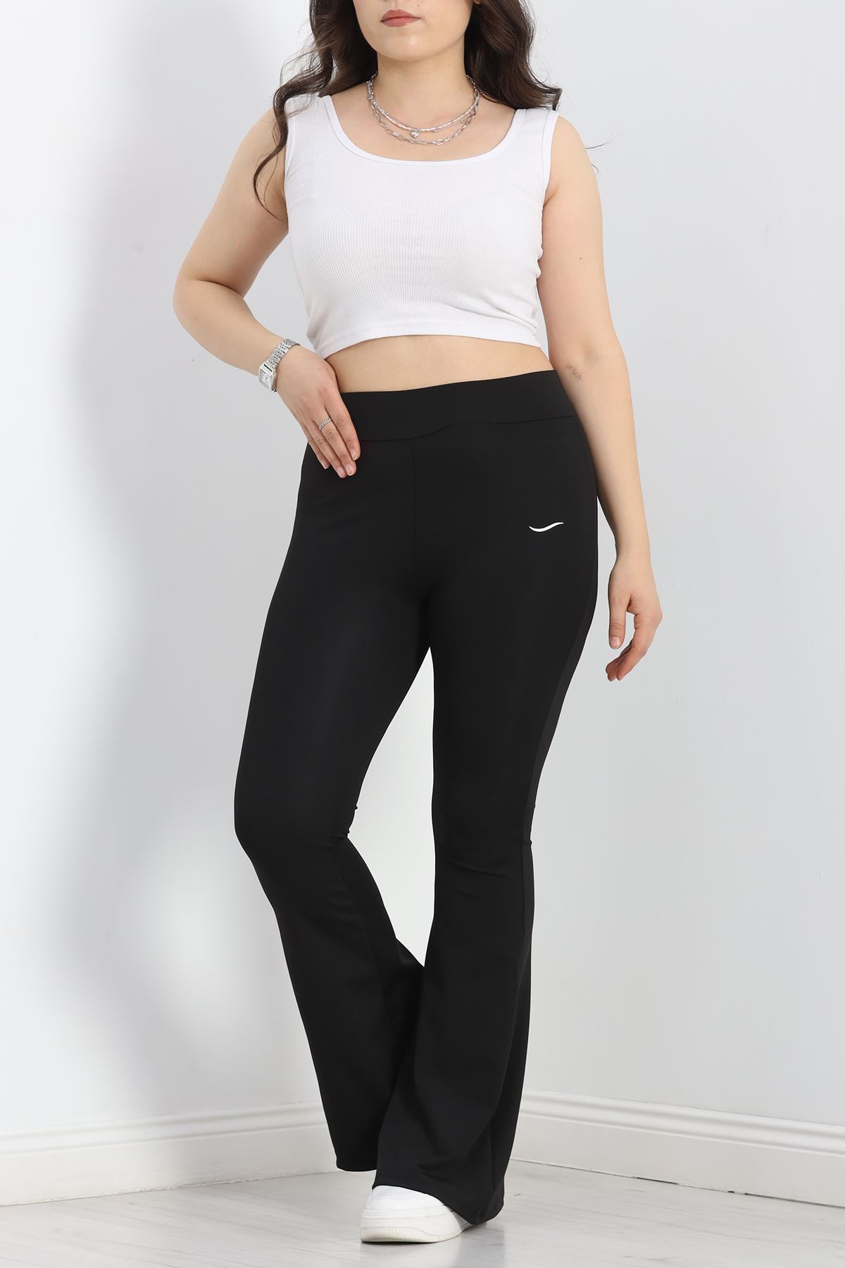 Büyük Beden Baskılı İspanyol Tayt Siyah - 50030.1098.