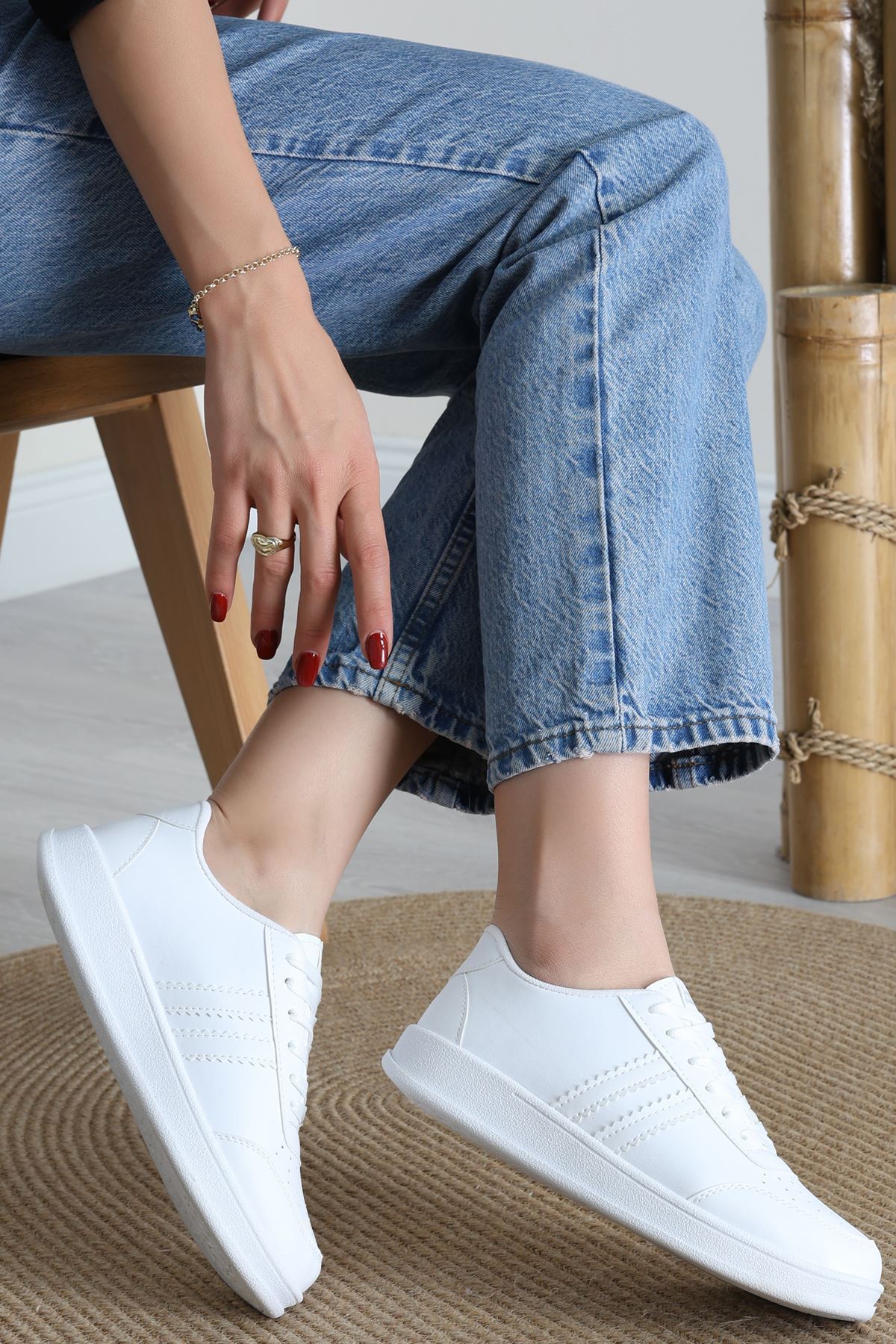 Şeritli Günlük Ayakkabı Beyaz - 17114.264.