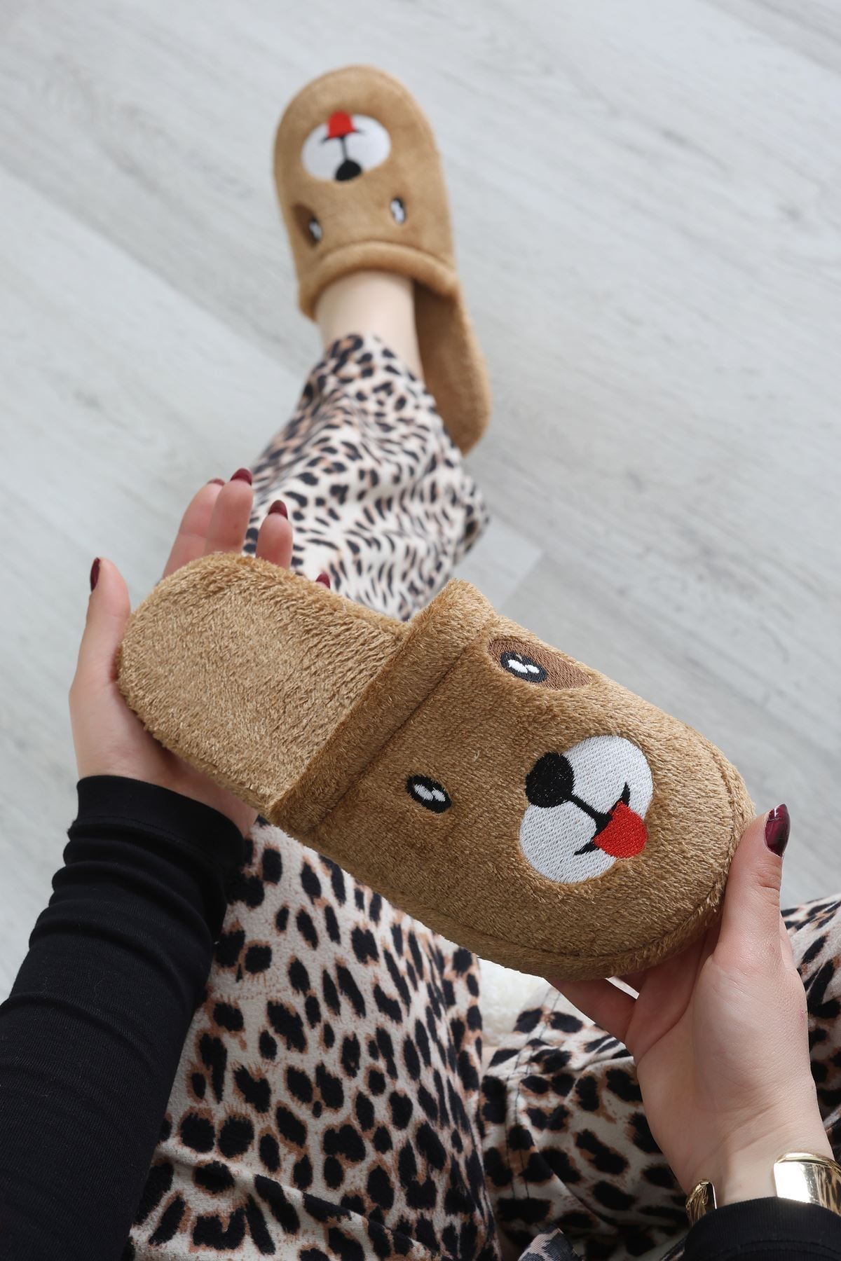 Peluş Ayıcıklı Ev Terliği Camel - 32565.264.