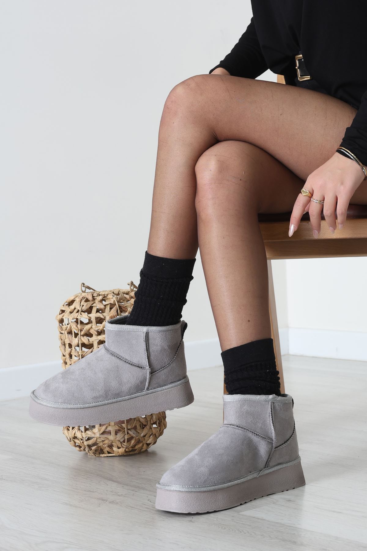 Yüksek Taban İçi Kürklü Bot Gri - 31467.264.