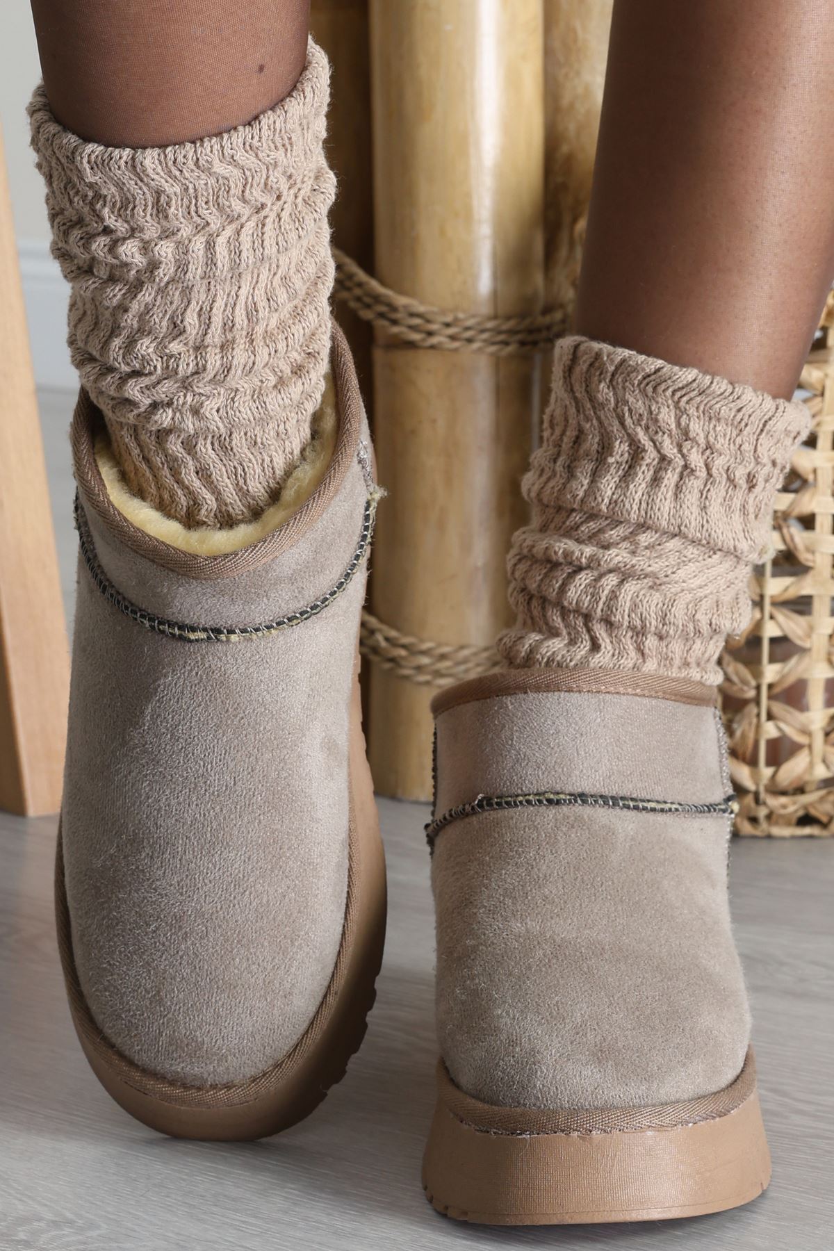 Kalın Taban Mini Boy Süet Bot Vizon - 31437.1932.