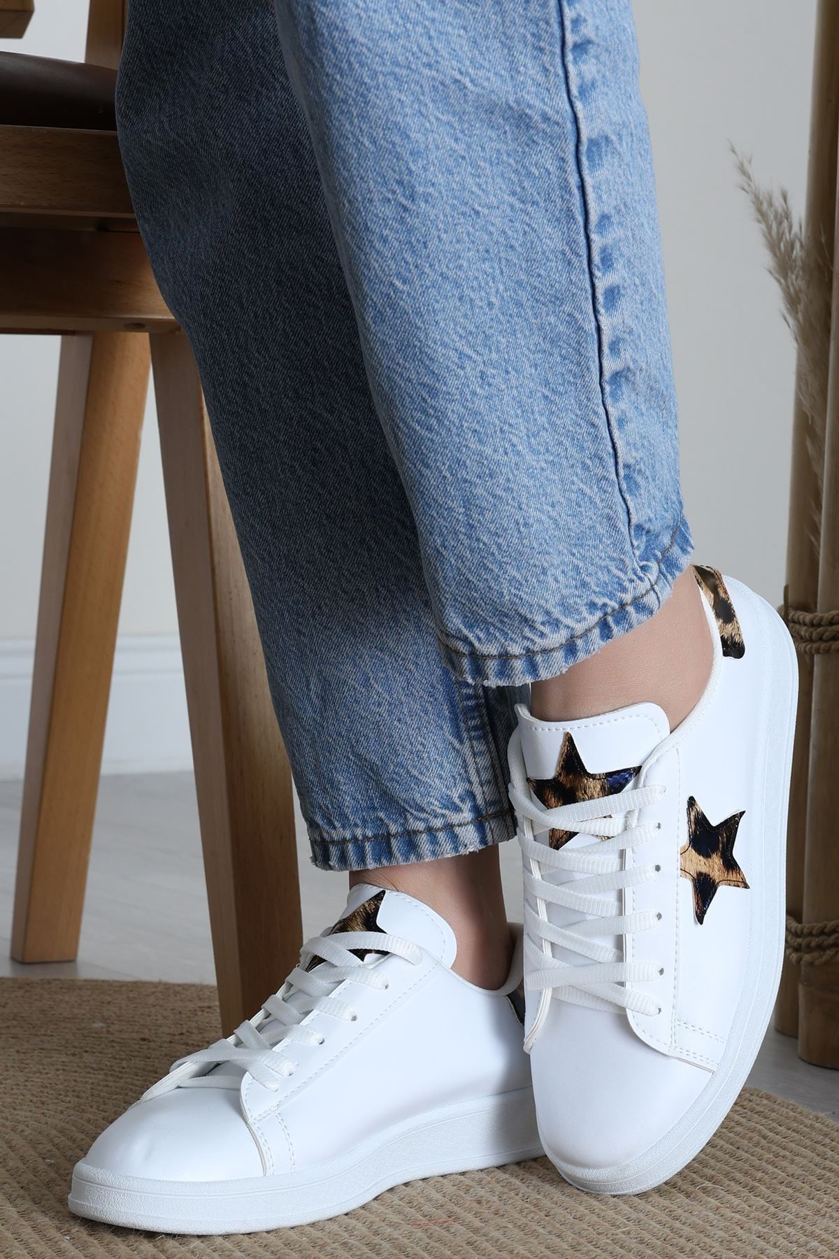 Yıldızlı Spor Ayakkabı Beyazleopar - 31295.264.