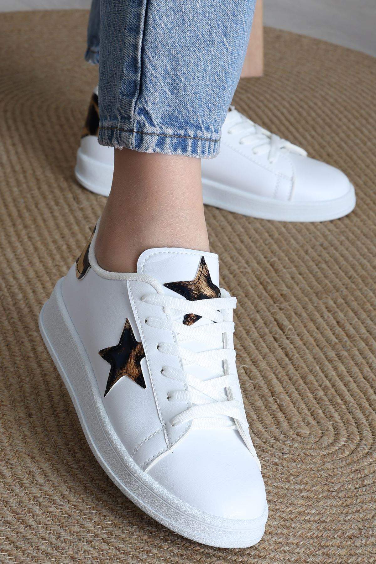 Yıldızlı Spor Ayakkabı Beyazleopar - 31295.264.