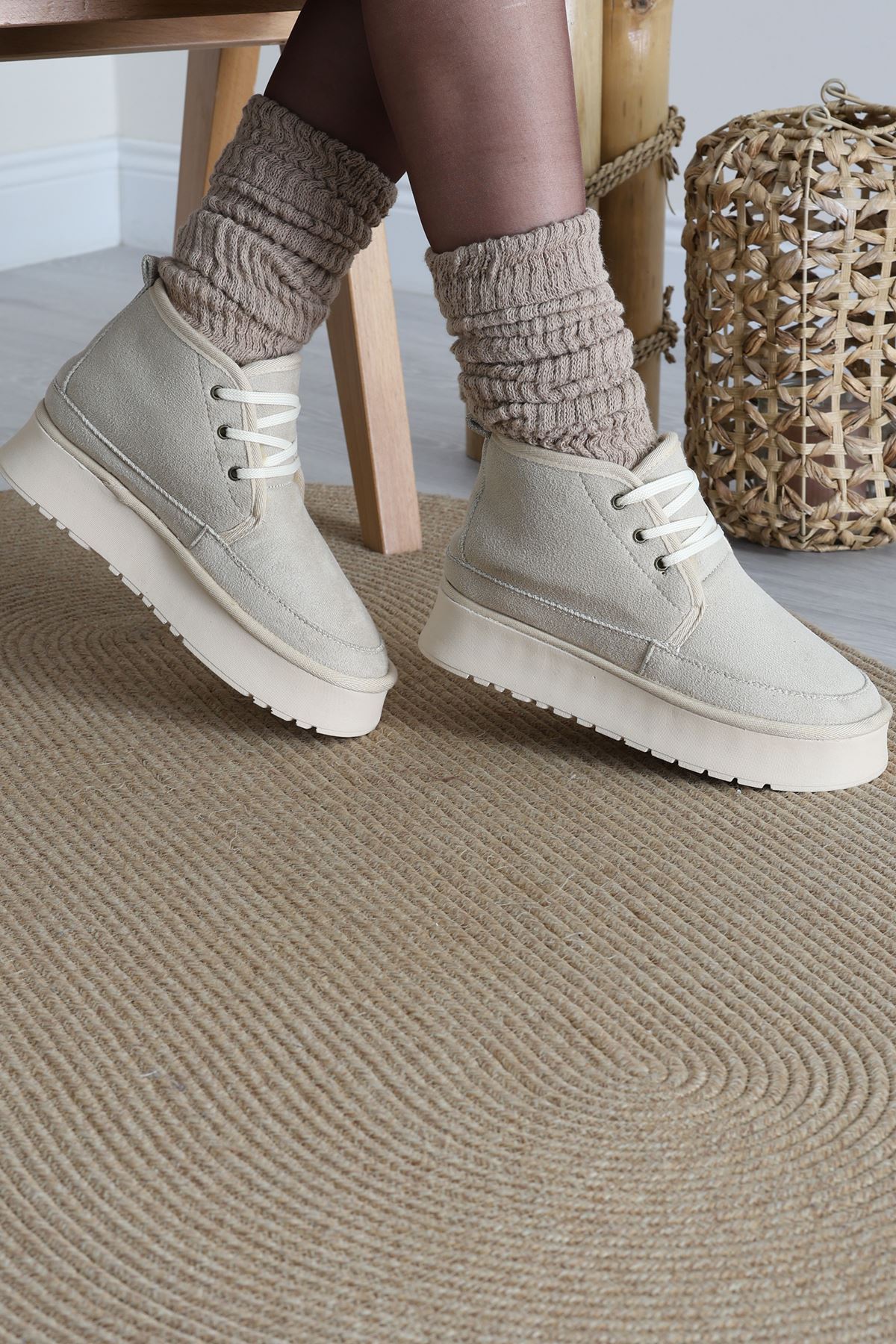 Yüksek Tabanlı Bağcıklı Bot Bej - 31440.1932.