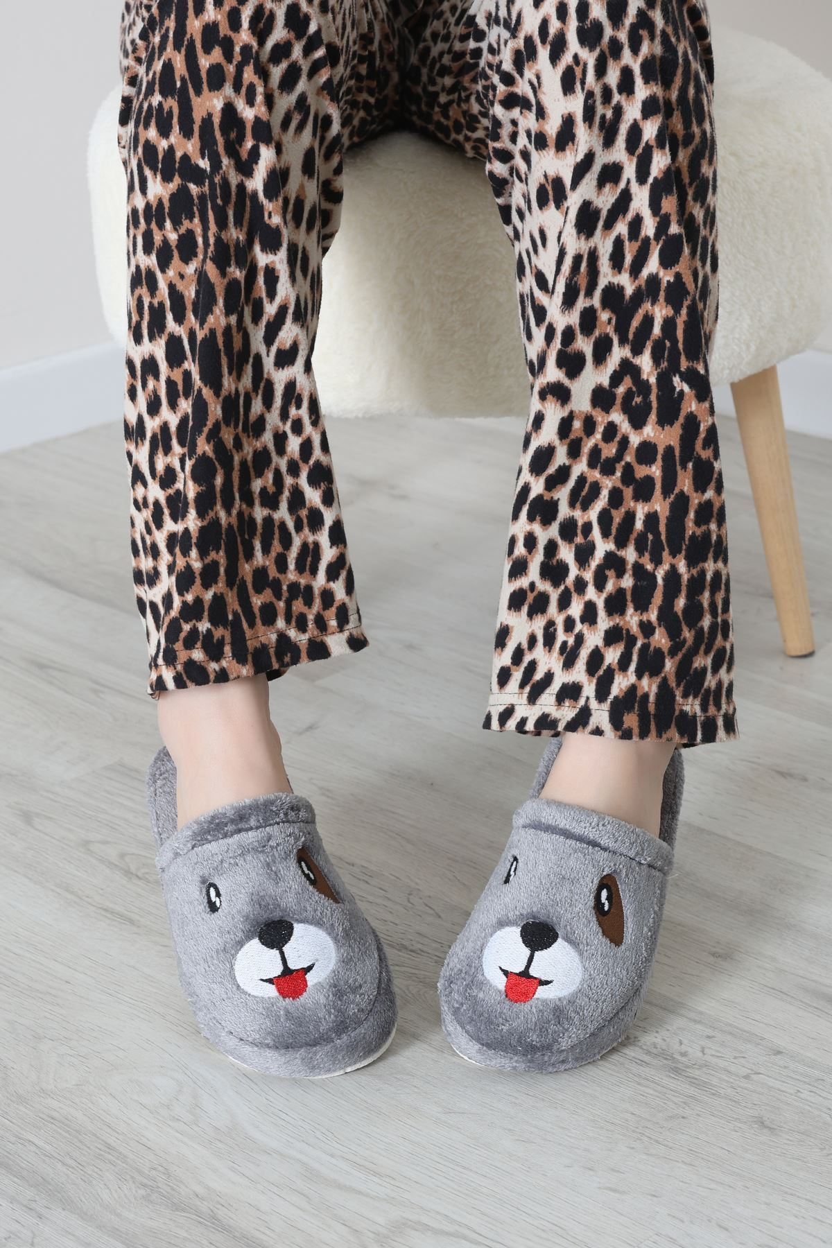 Peluş Ayıcıklı Ev Terliği Gri - 32565.264.