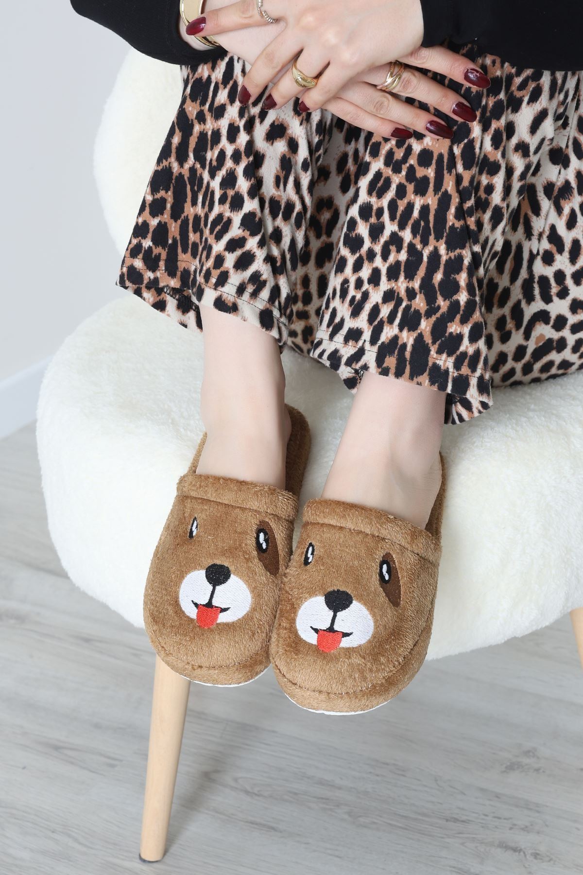 Peluş Ayıcıklı Ev Terliği Camel - 32565.264.