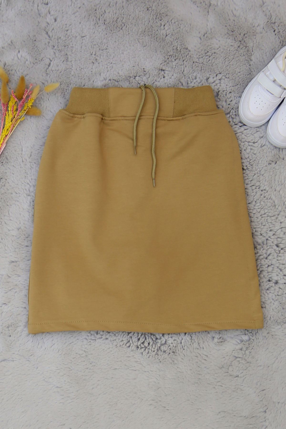 11-15 Yaş İki İplik Beli Lastikli Kompak Penye Şort Etek Bej - 90233.2032.