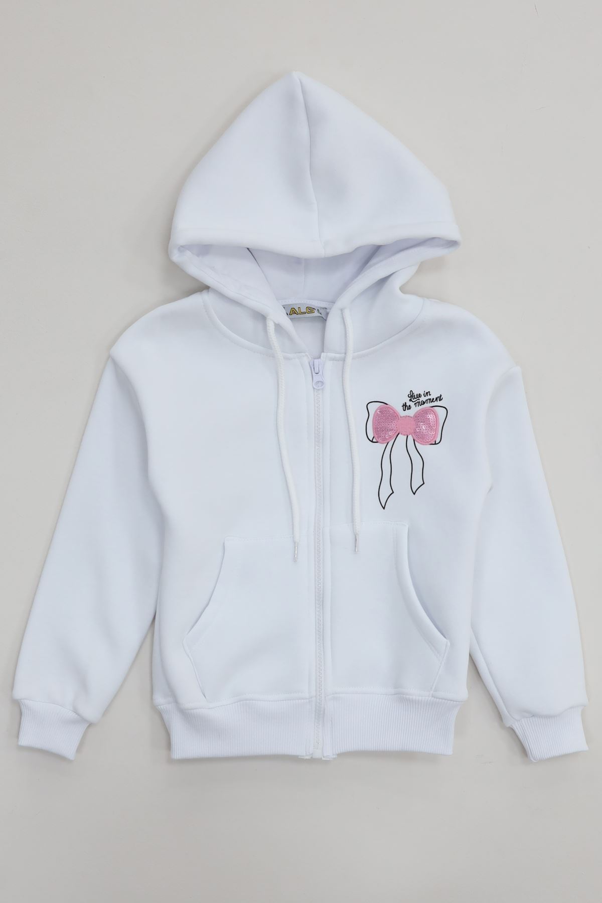 3 İplik Şardonlu Fermuarlı Sweat Beyaz - 6264346.1576.