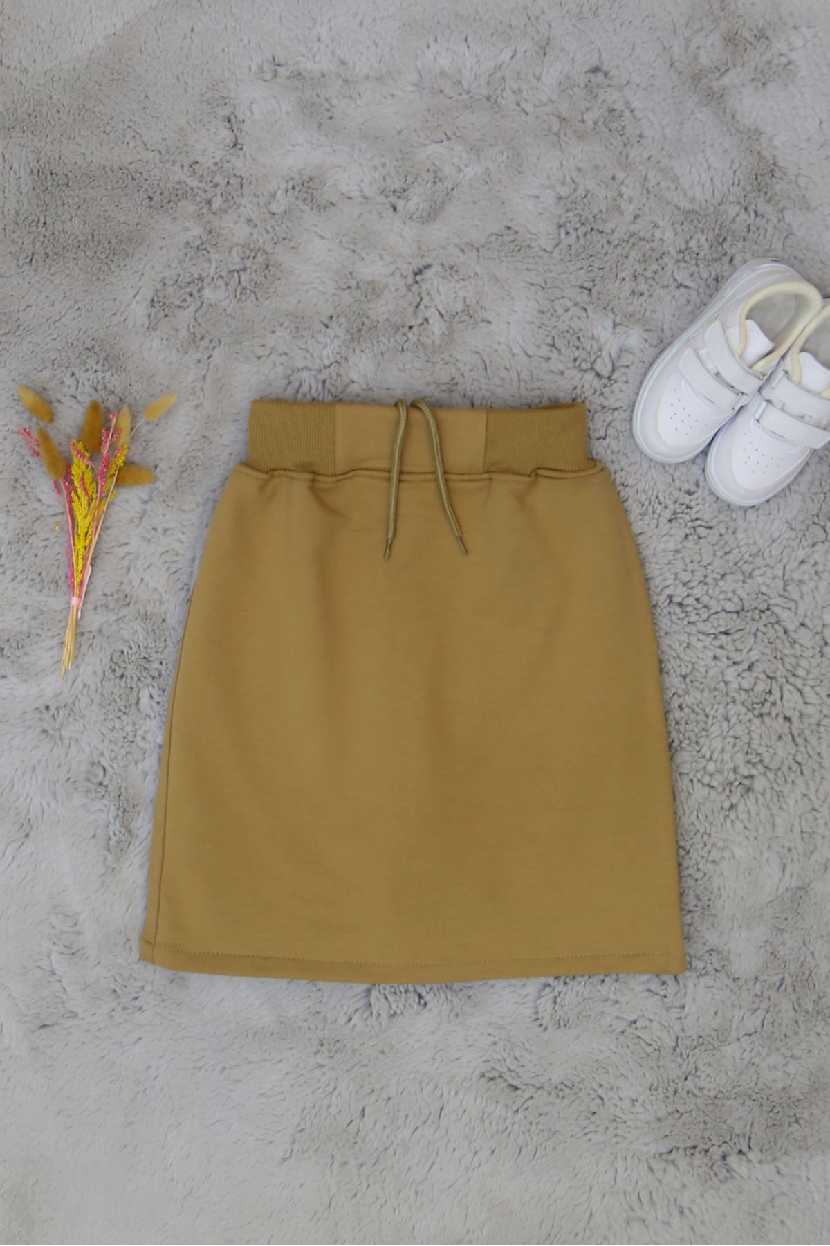 11-15 Yaş İki İplik Beli Lastikli Kompak Penye Şort Etek Bej - 90233.2032.