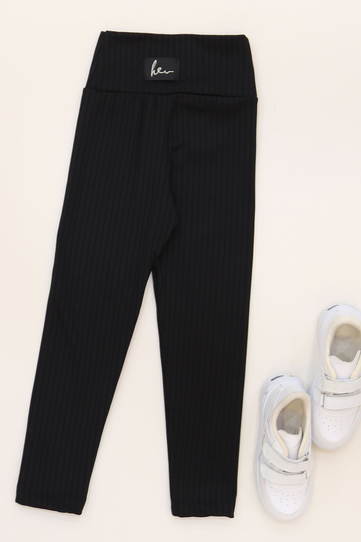 3-12 Yaş Şardonlu Fitilli Çocuk Tayt Siyah - 52089.1780.