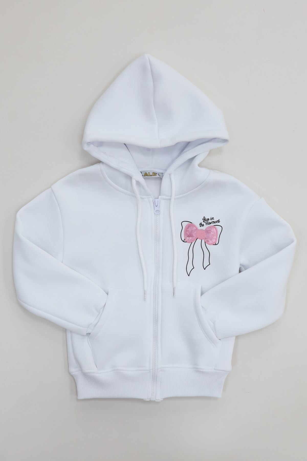 3 İplik Şardonlu Fermuarlı Sweat Beyaz - 6264346.1576.