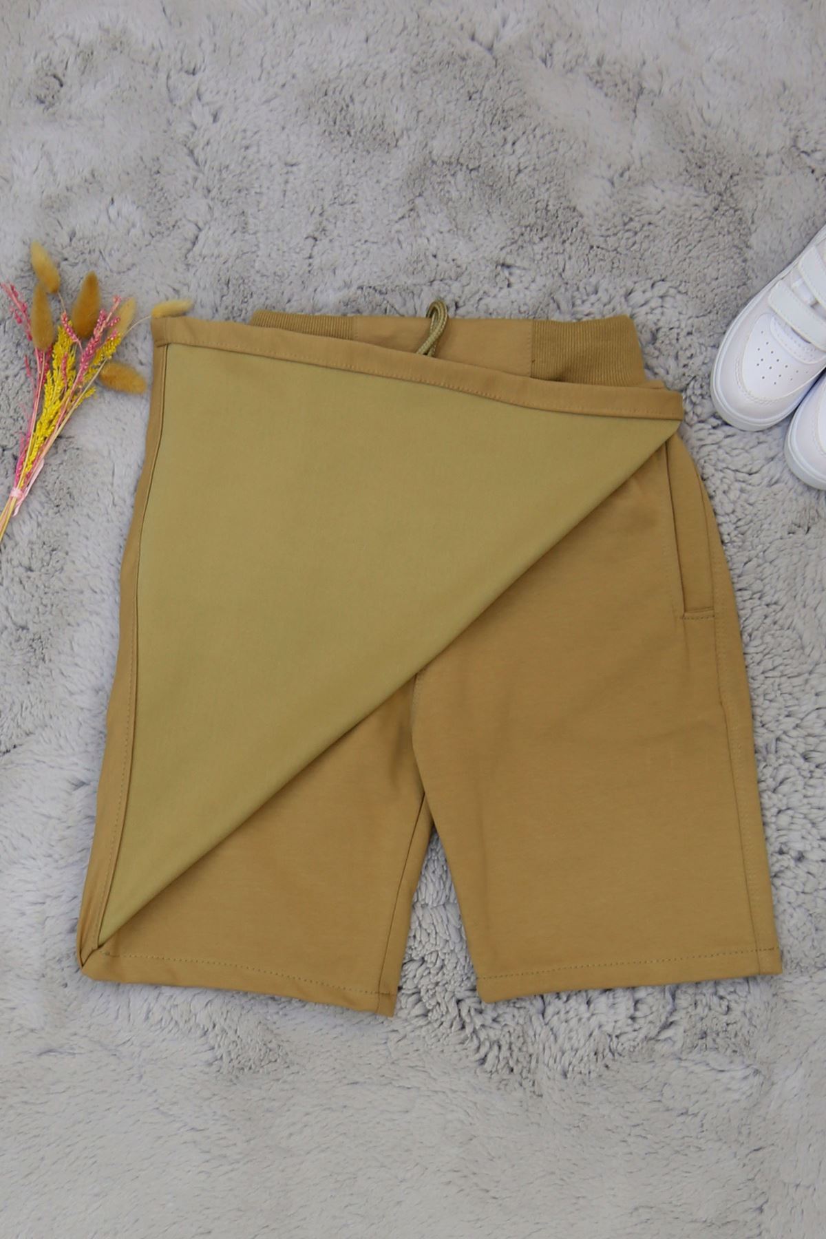 11-15 Yaş İki İplik Beli Lastikli Kompak Penye Şort Etek Bej - 90233.2032.