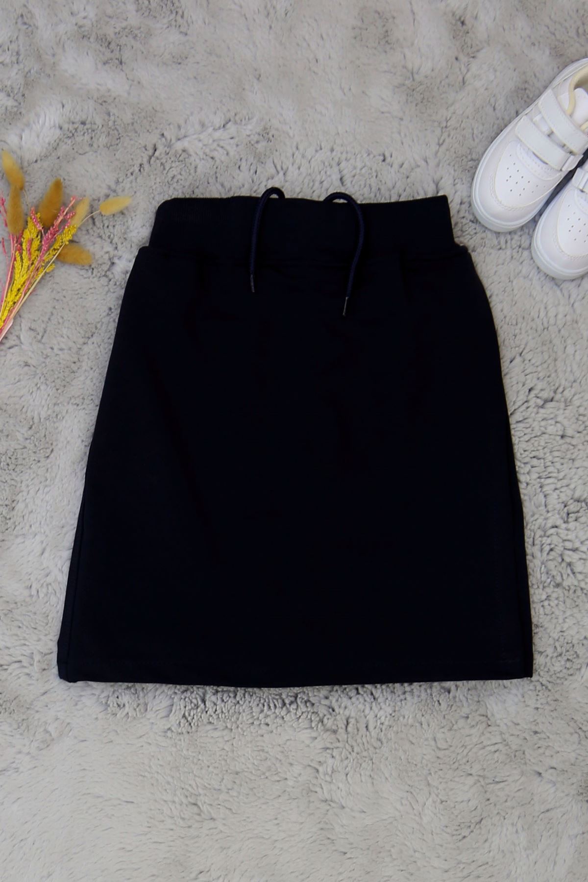 11-15 Yaş İki İplik Beli Lastikli Kompak Penye Şort Etek Lacivert - 90233.2032.