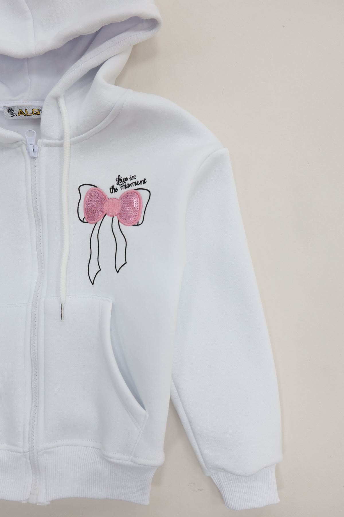 3 İplik Şardonlu Fermuarlı Sweat Beyaz - 6264346.1576.