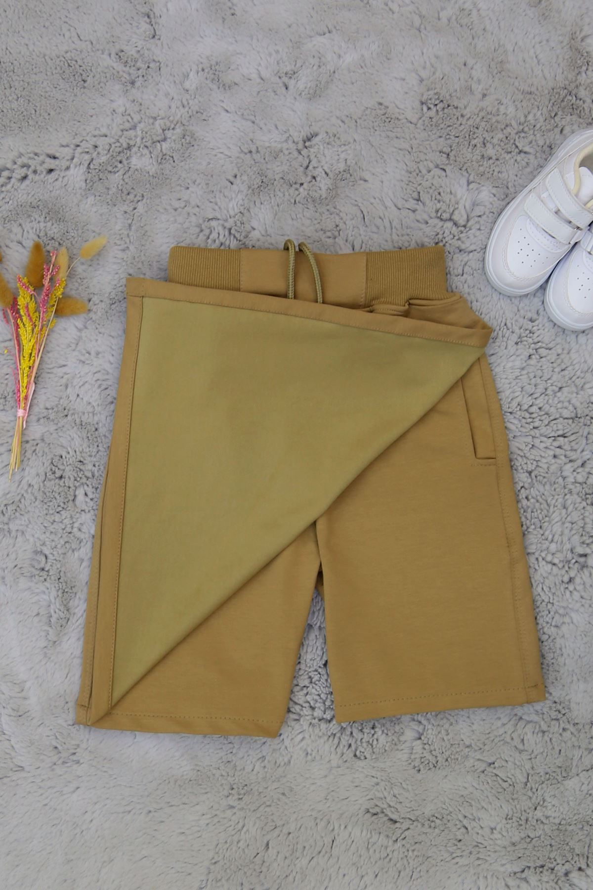 11-15 Yaş İki İplik Beli Lastikli Kompak Penye Şort Etek Bej - 90233.2032.