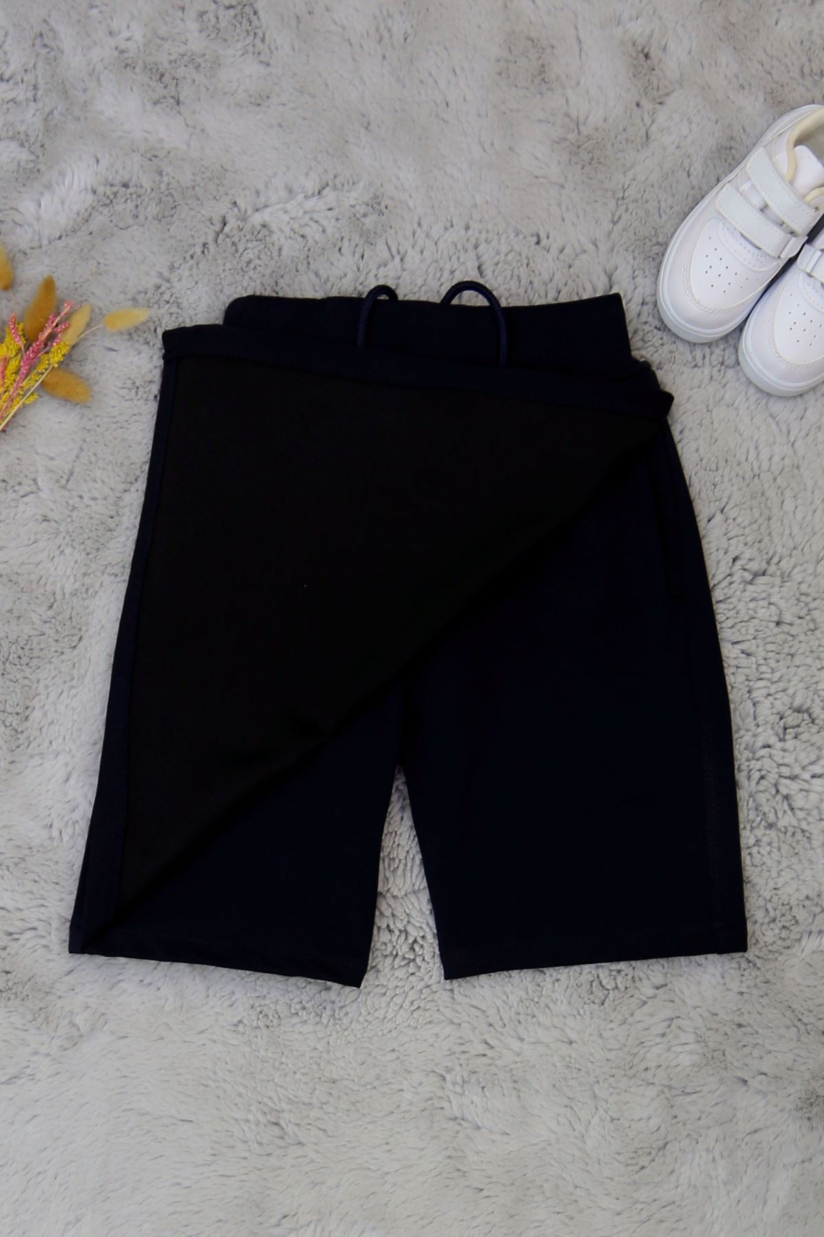 11-15 Yaş İki İplik Beli Lastikli Kompak Penye Şort Etek Lacivert - 90233.2032.