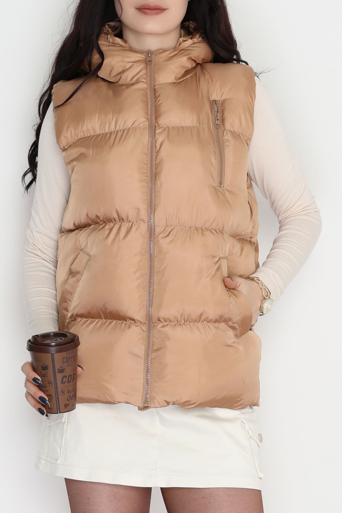 Kapşonlu Şişme Yelek Camel - 19190.1839.