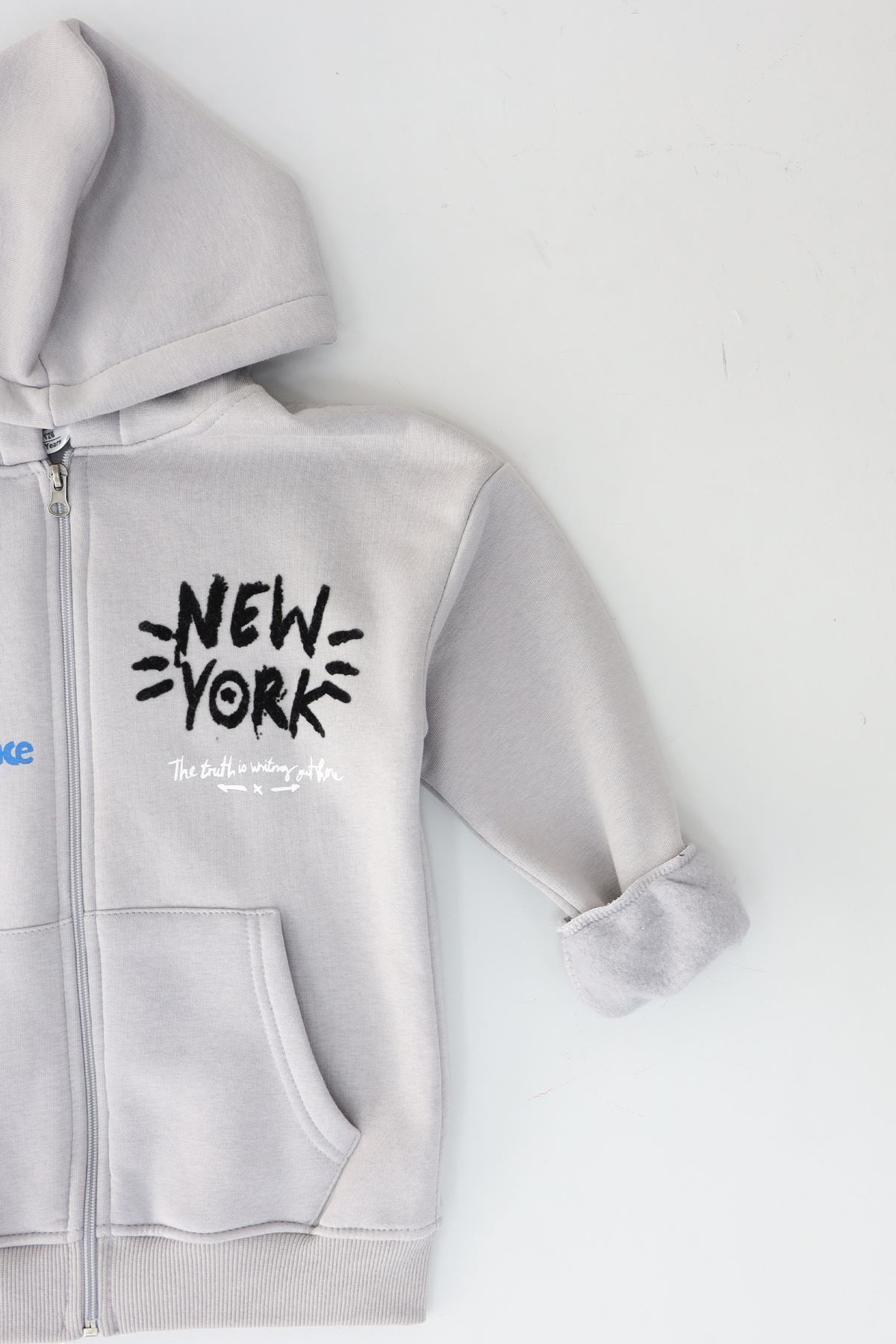 8-12 Yaş 3 İplik Şardonlu Fermuarlı Sweat Gri - 3264309.1576.