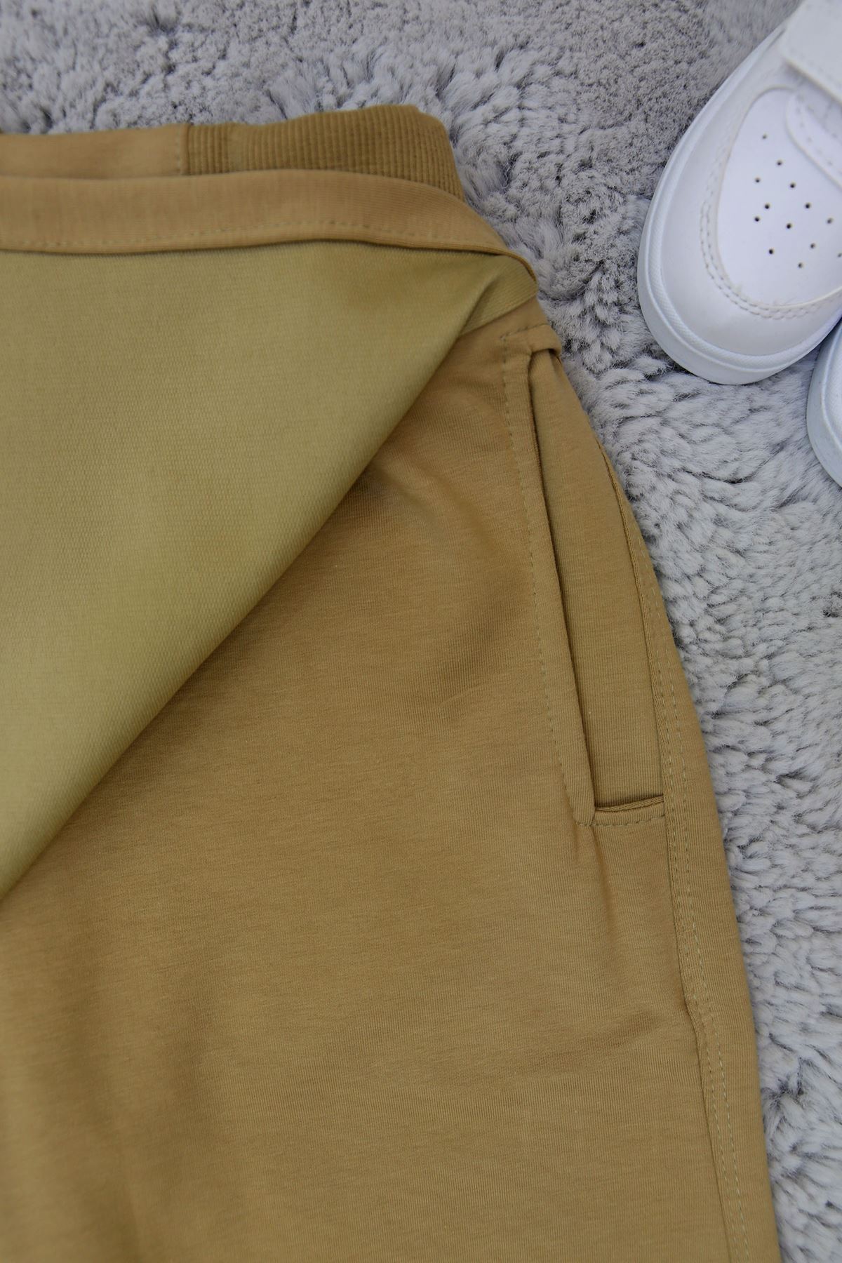 11-15 Yaş İki İplik Beli Lastikli Kompak Penye Şort Etek Bej - 90233.2032.