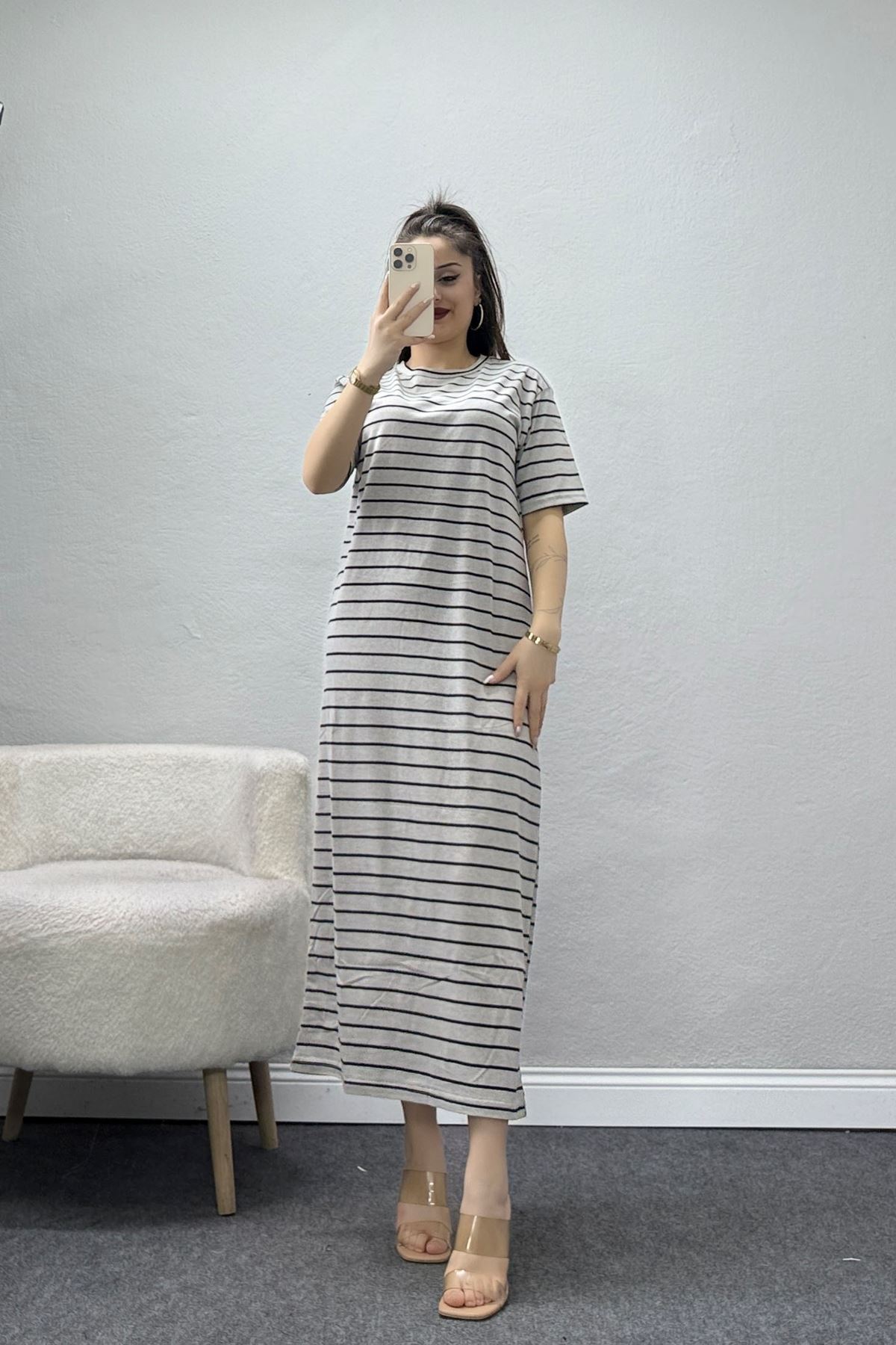 Bisiklet Yaka Süprem Penye Elbise Grisiyah - 70824.1567.