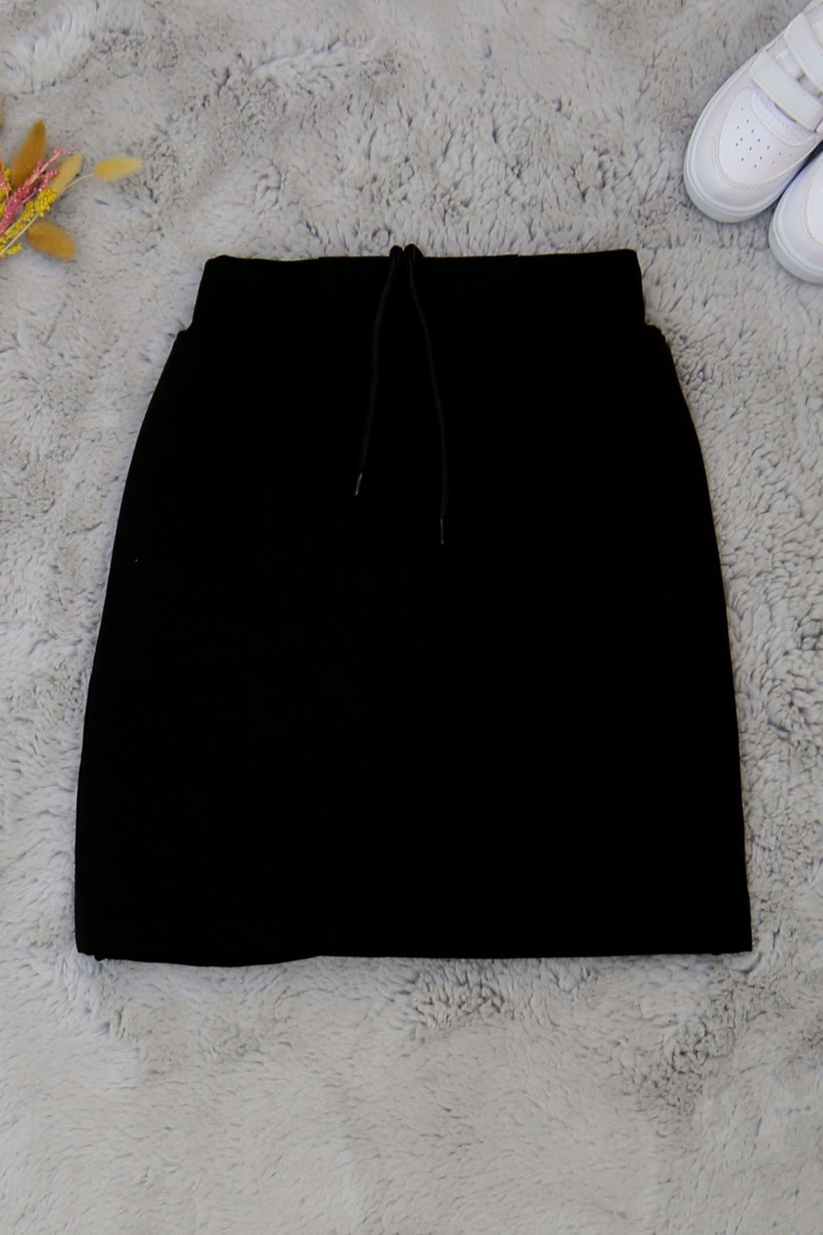 11-15 Yaş İki İplik Beli Lastikli Kompak Penye Şort Etek Siyah - 90233.2032.