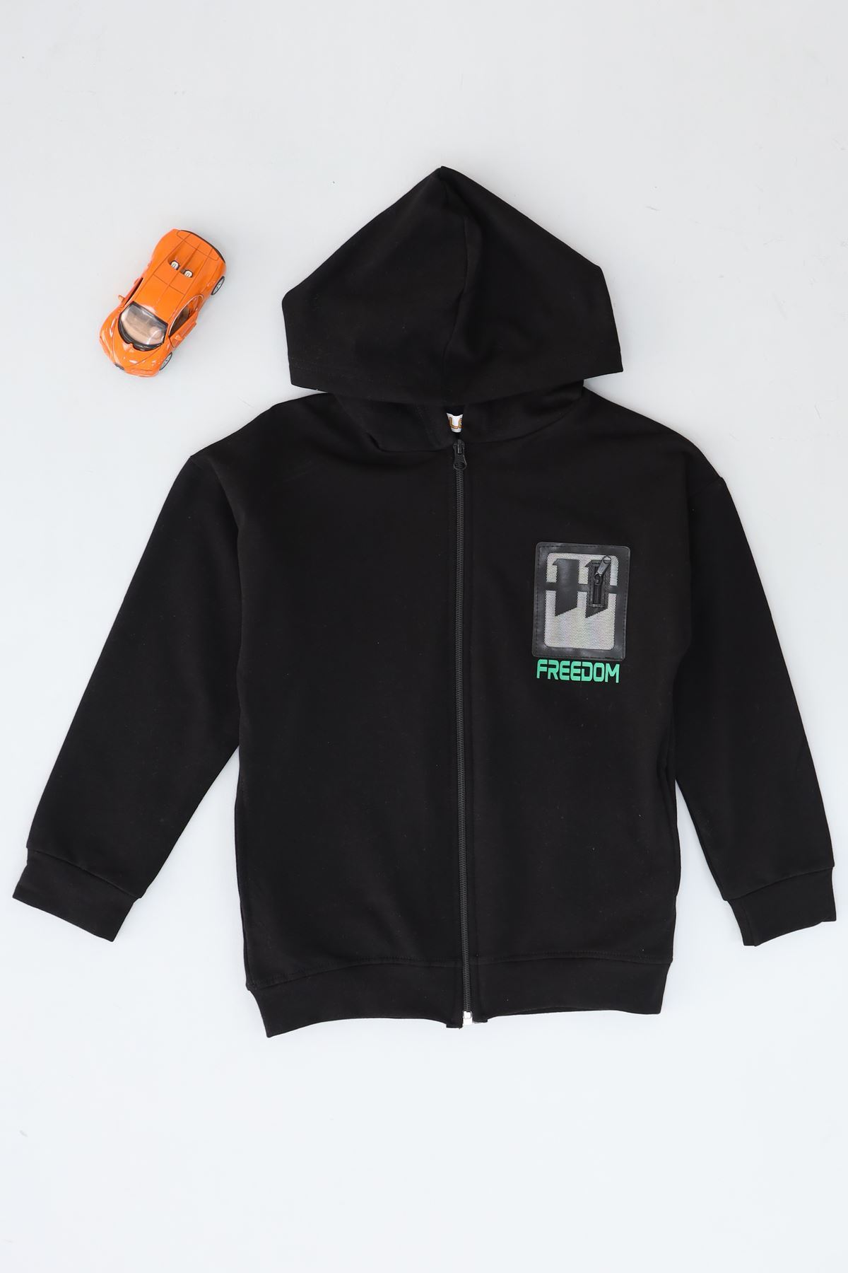 8-12 Yaş 2 İplik Şardonlu Fermuarlı Sweat Siyah - 324449.1576.