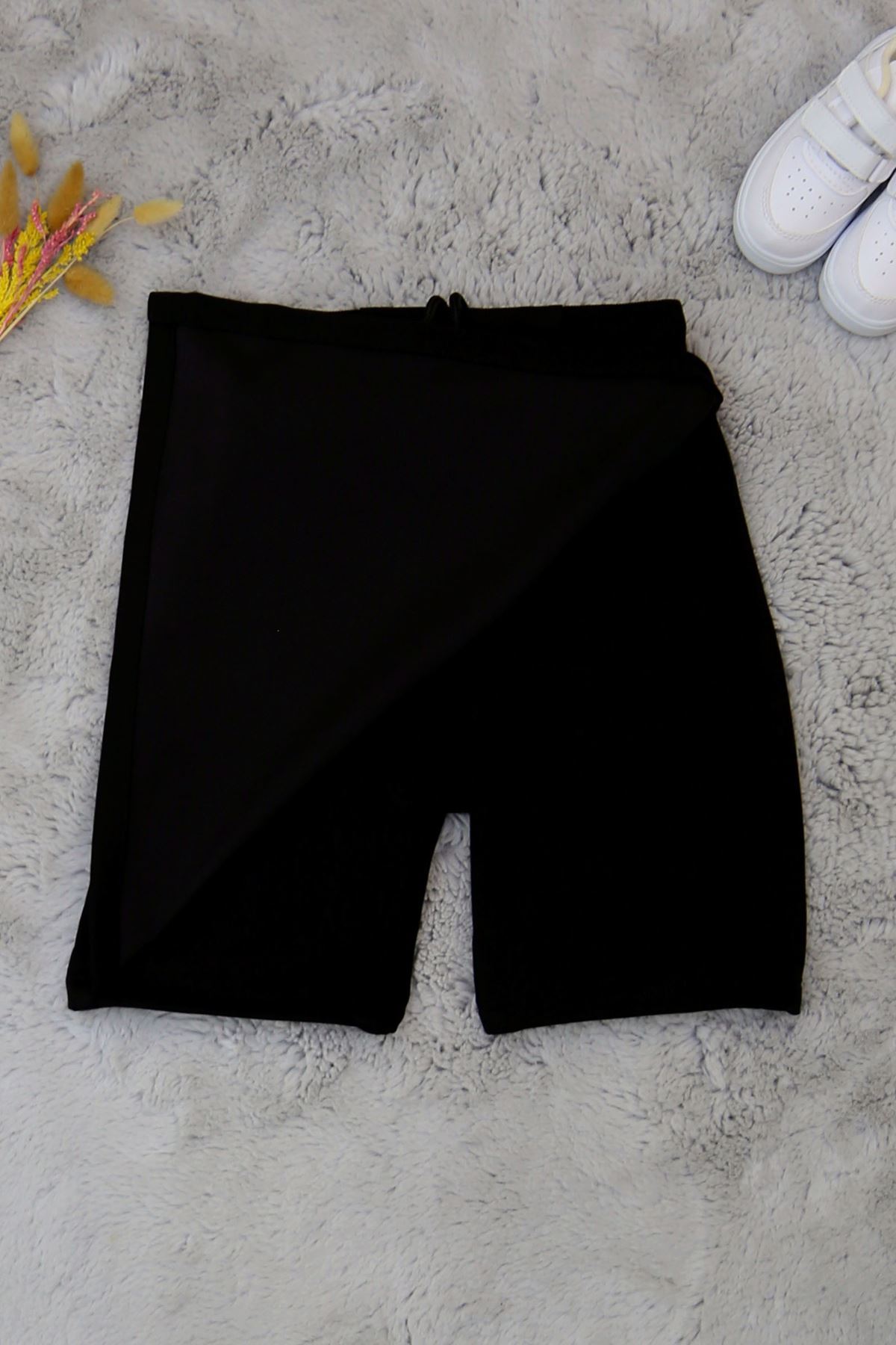 11-15 Yaş İki İplik Beli Lastikli Kompak Penye Şort Etek Siyah - 90233.2032.