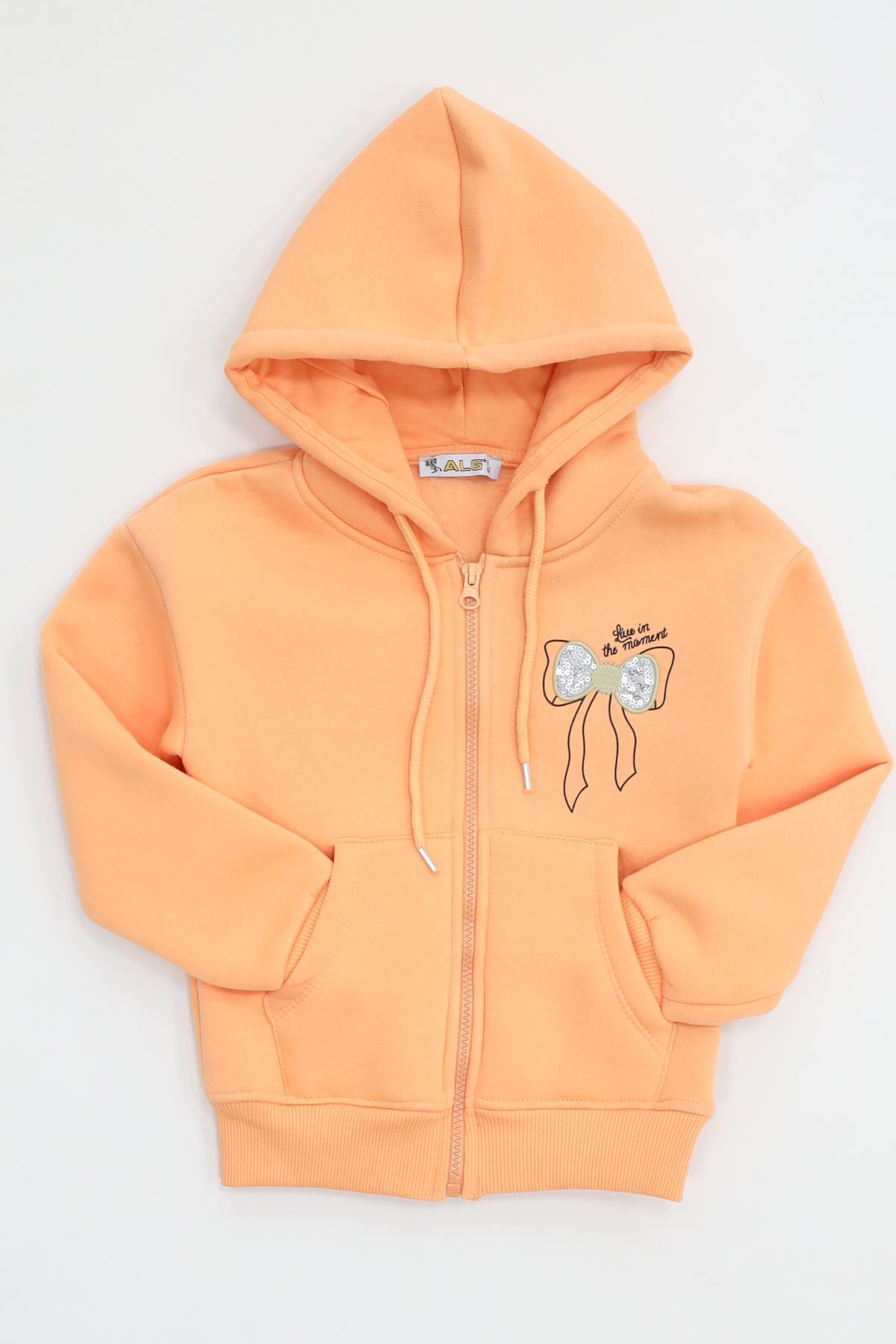 3 İplik Şardonlu Fermuarlı Sweat Oranj - 6264346.1576.