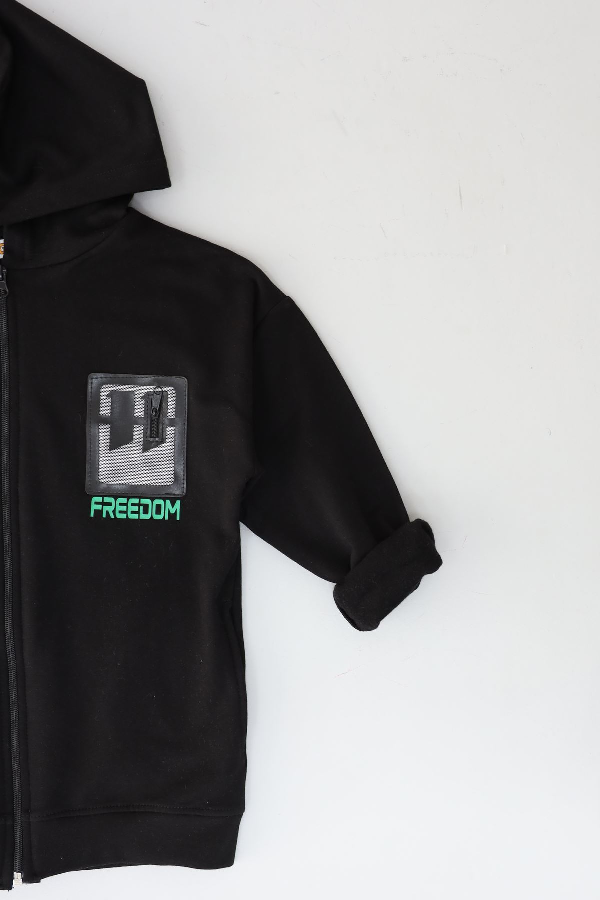 8-12 Yaş 2 İplik Şardonlu Fermuarlı Sweat Siyah - 324449.1576.