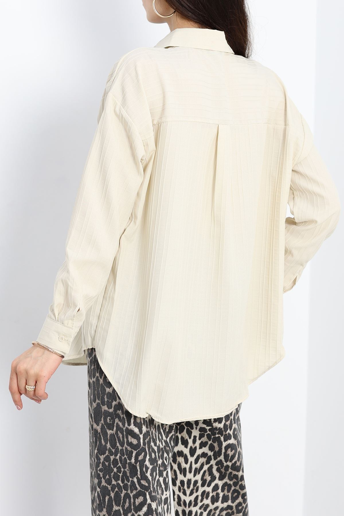 Çizgi Detaylı Gömlek Bej - 80023.147.