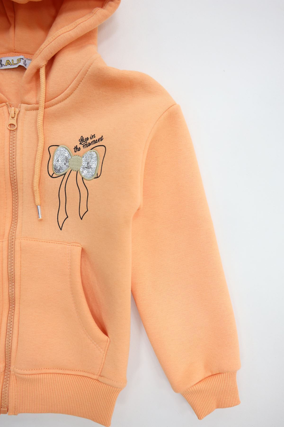 3 İplik Şardonlu Fermuarlı Sweat Oranj - 6264346.1576.