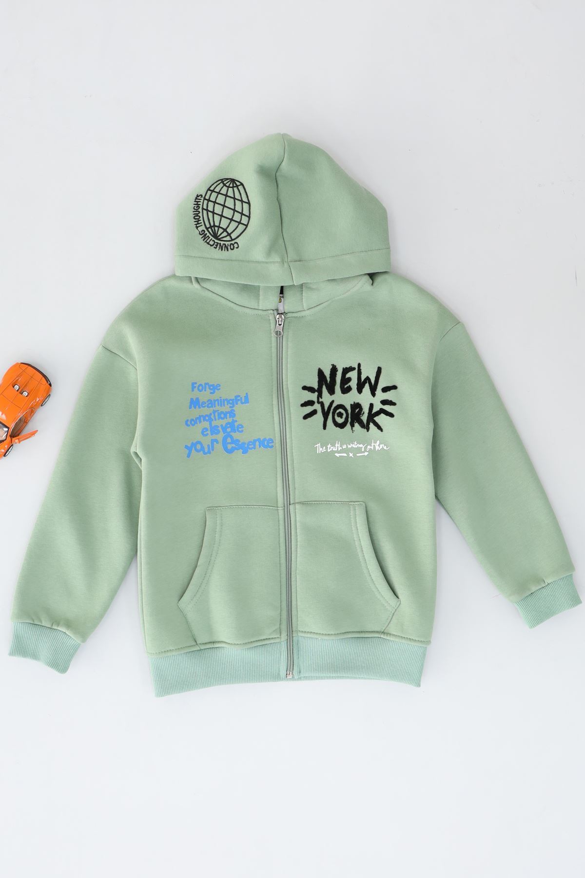 8-12 Yaş 3 İplik Şardonlu Fermuarlı Sweat Çağla - 3264309.1576.