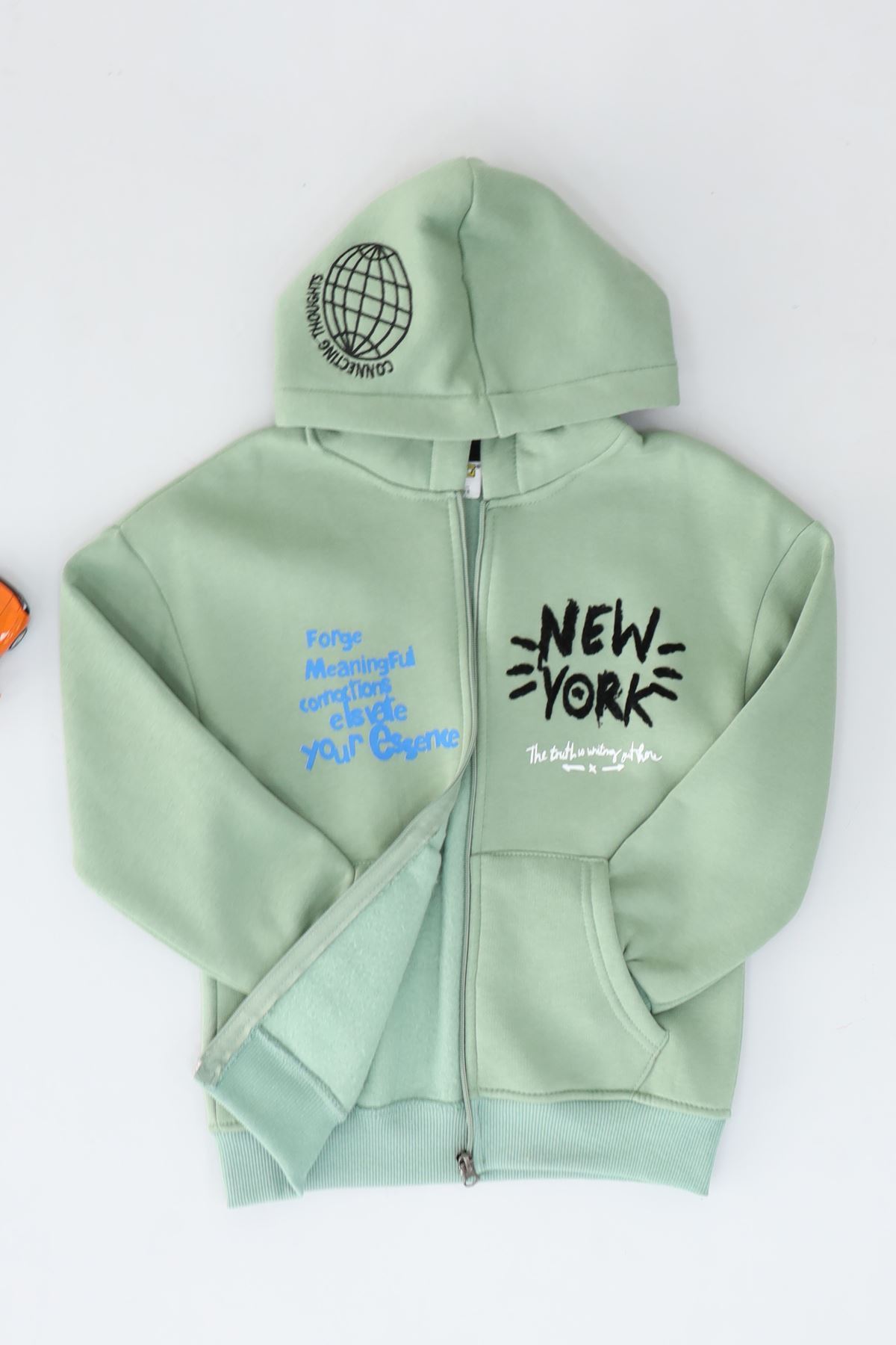 8-12 Yaş 3 İplik Şardonlu Fermuarlı Sweat Çağla - 3264309.1576.