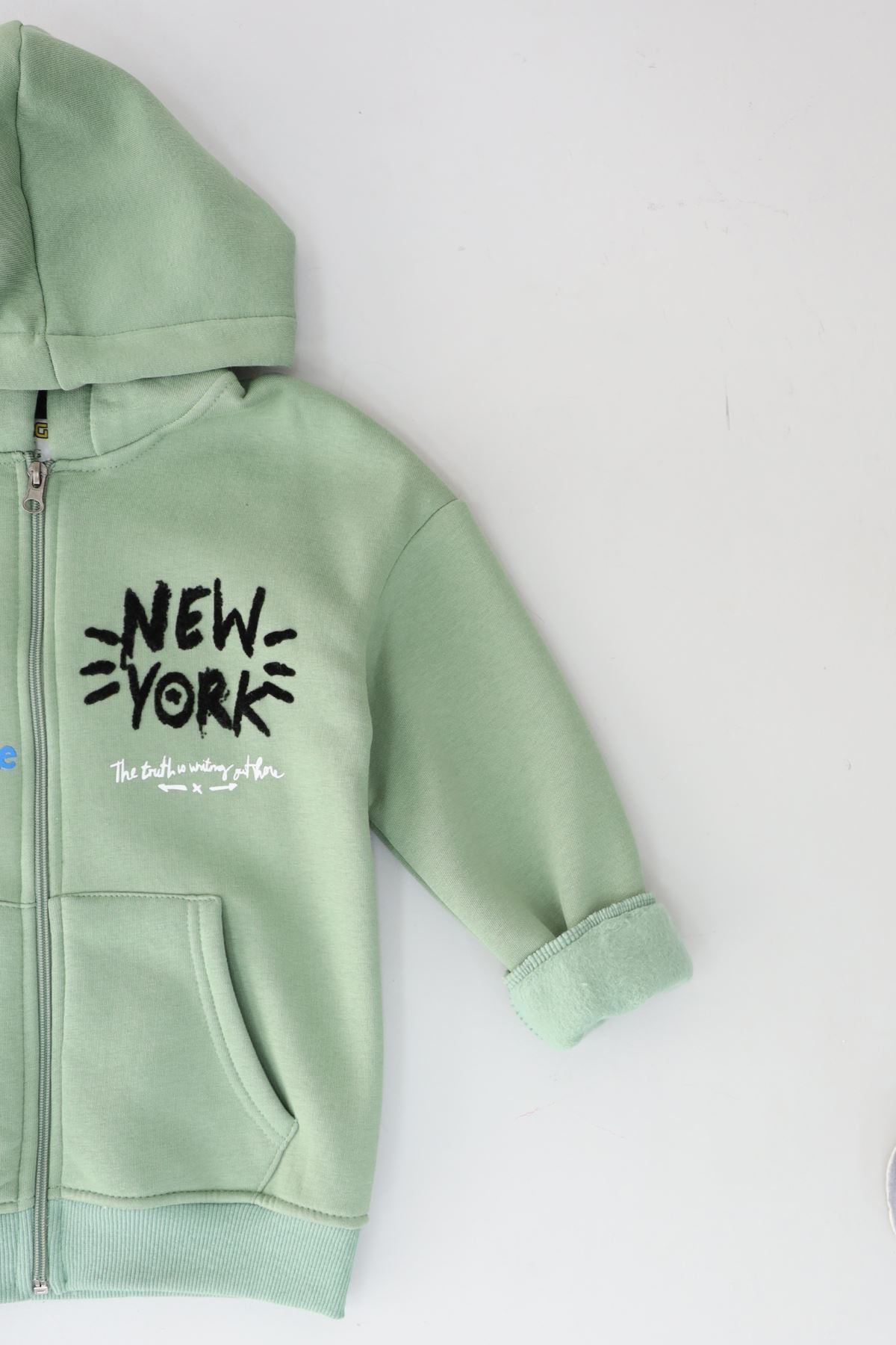 8-12 Yaş 3 İplik Şardonlu Fermuarlı Sweat Çağla - 3264309.1576.