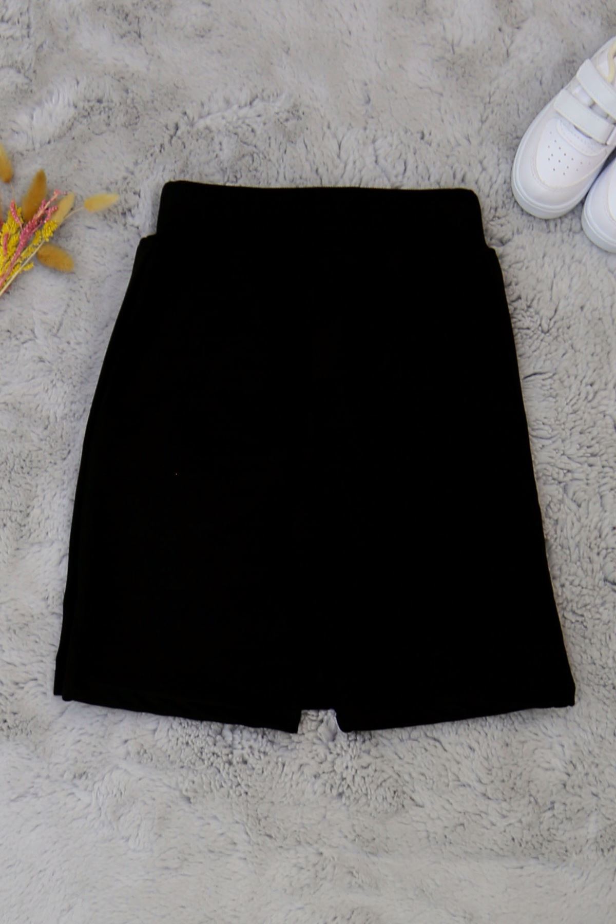 11-15 Yaş İki İplik Beli Lastikli Kompak Penye Şort Etek Siyah - 90233.2032.