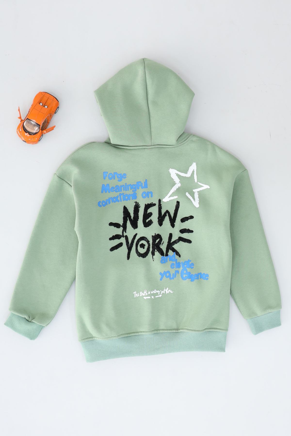 8-12 Yaş 3 İplik Şardonlu Fermuarlı Sweat Çağla - 3264309.1576.