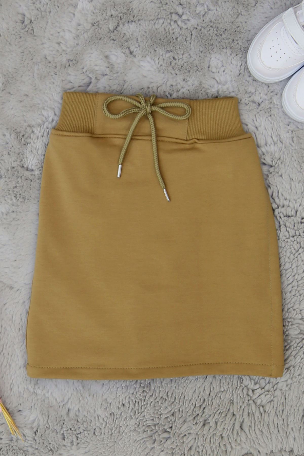 6-10 Yaş İki İplik Beli Lastikli Kompak Penye Şort Etek Bej - 90232.2032.