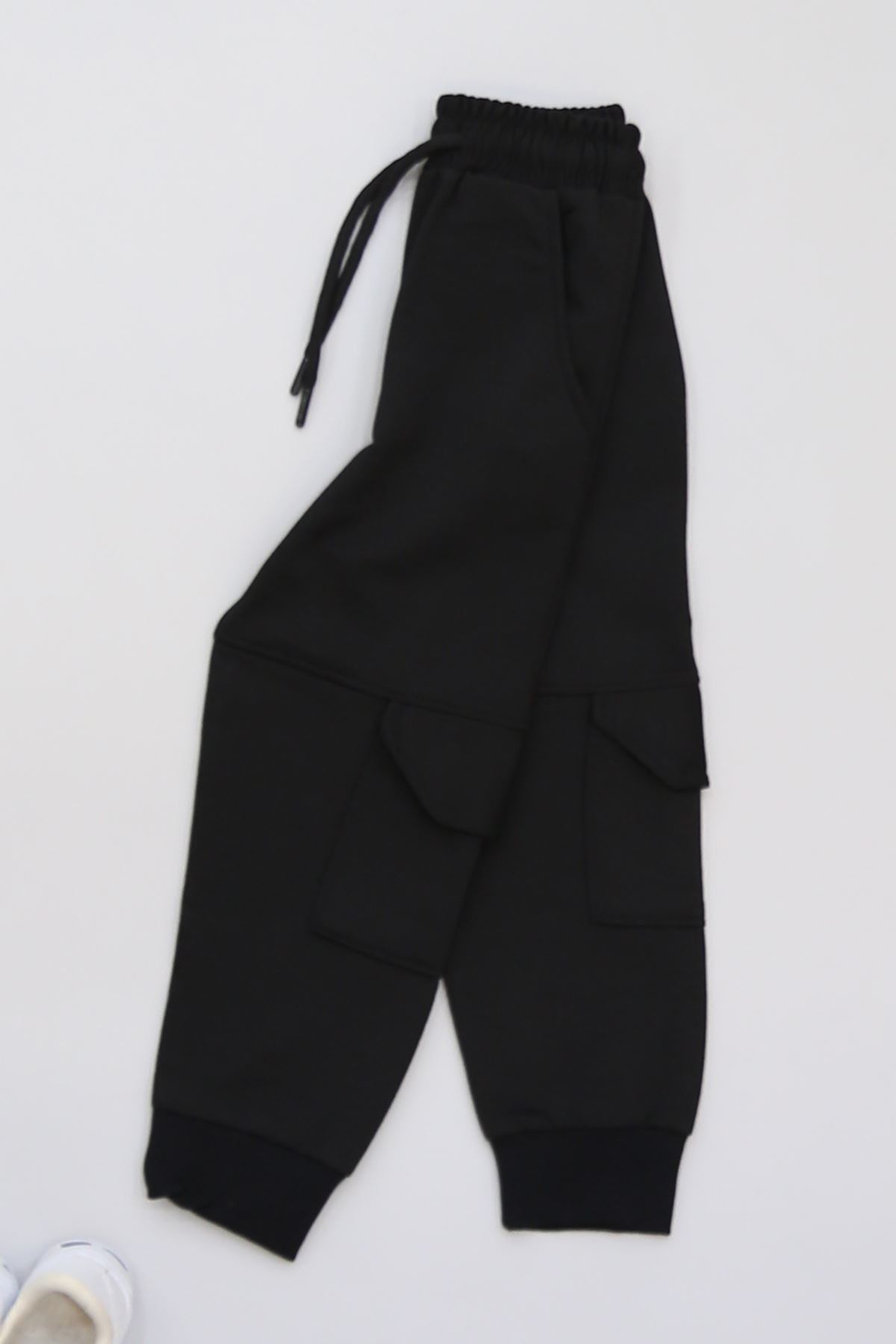 6-10 Yaş 2 İplik Kargo Eşofman Altı Siyah - 50945.2066.