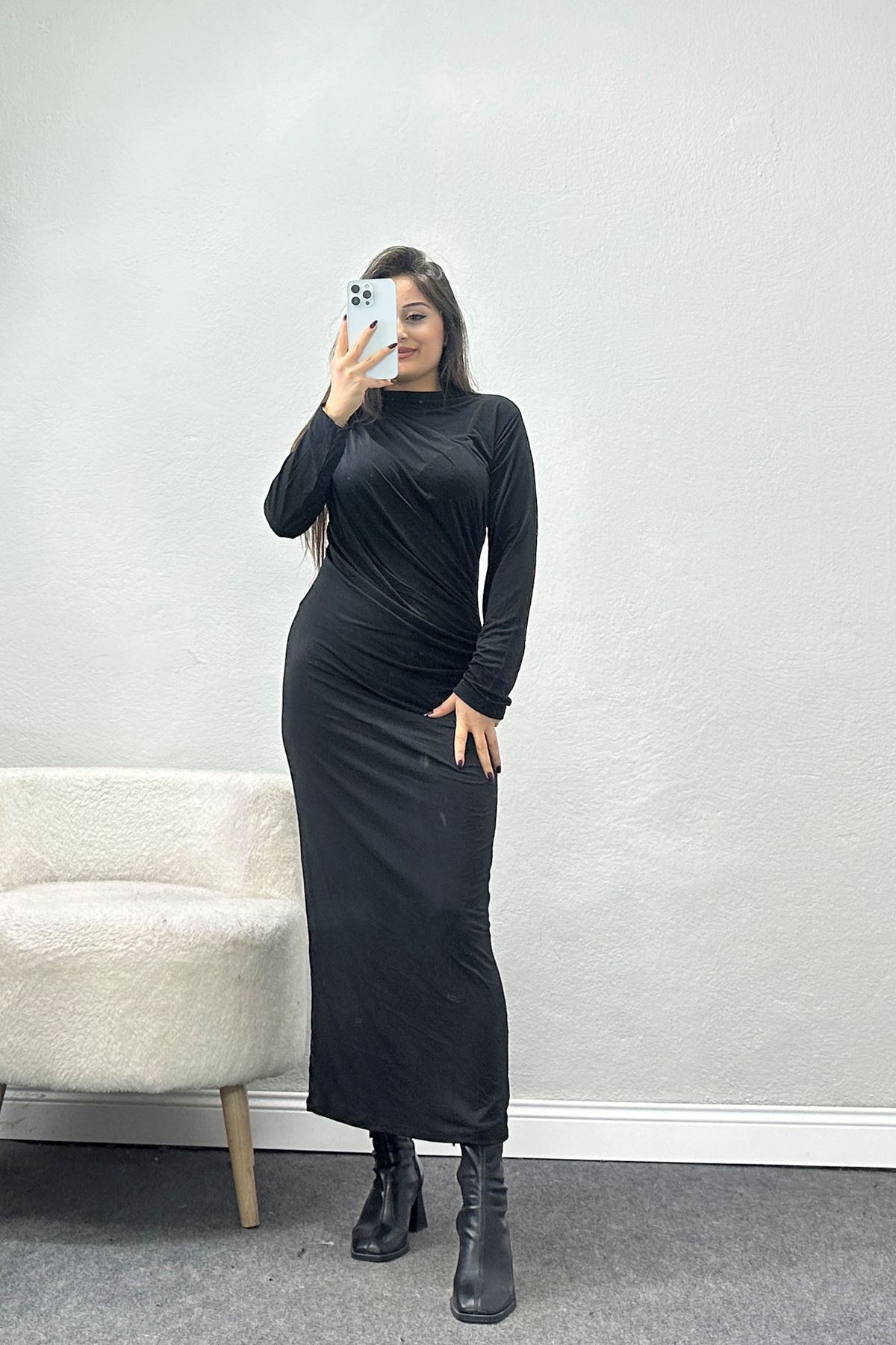 Drapeli Sandy Elbise Siyah - 42541.1949.