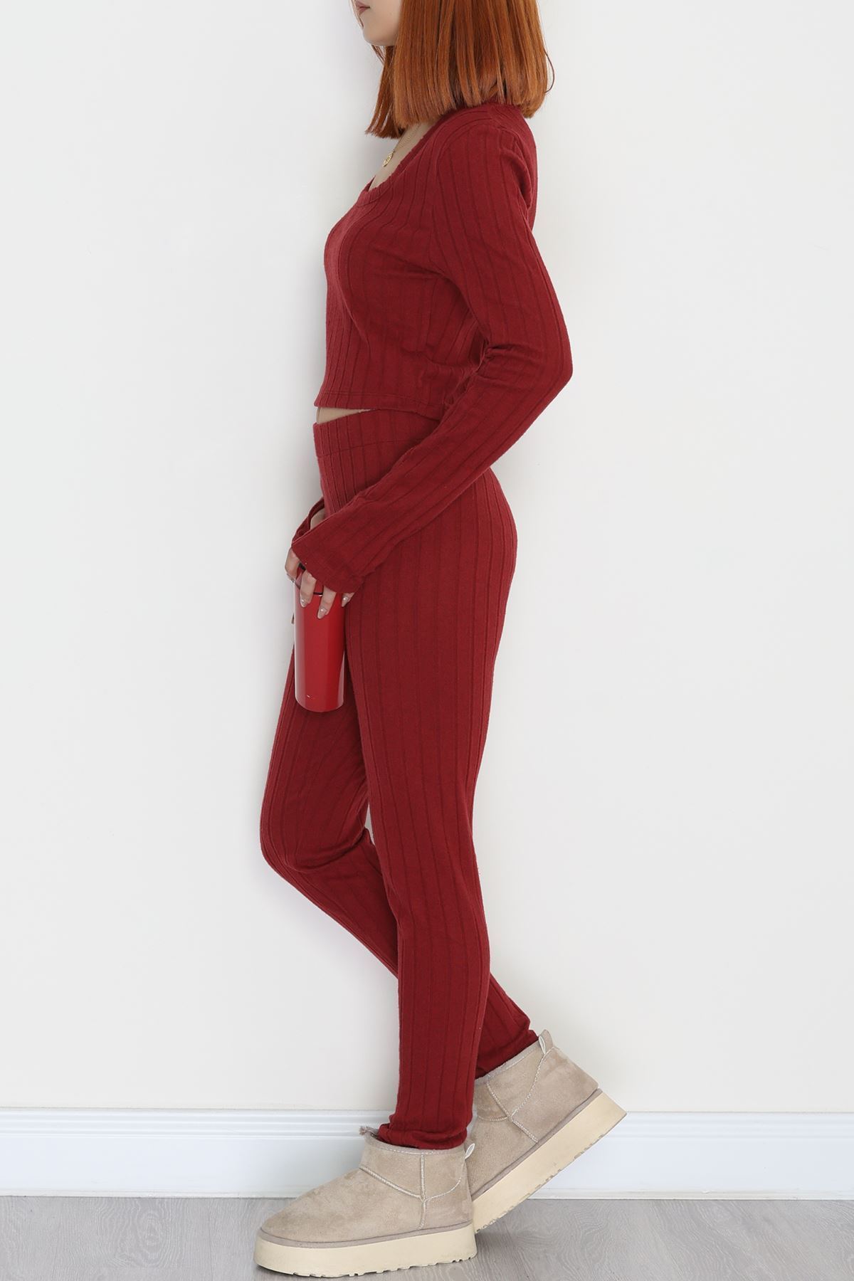 Parmak Geçmeli U Yaka Raporlu İnterlok Takım Bordo - 90975.1748.