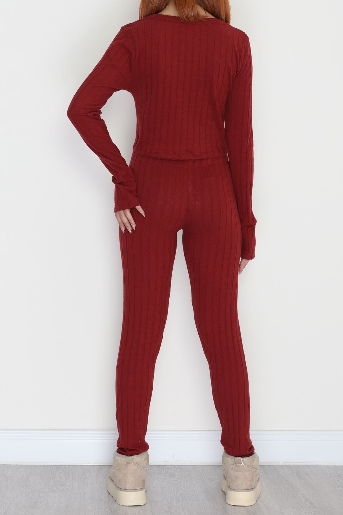 Parmak Geçmeli U Yaka Raporlu İnterlok Takım Bordo - 90975.1748.