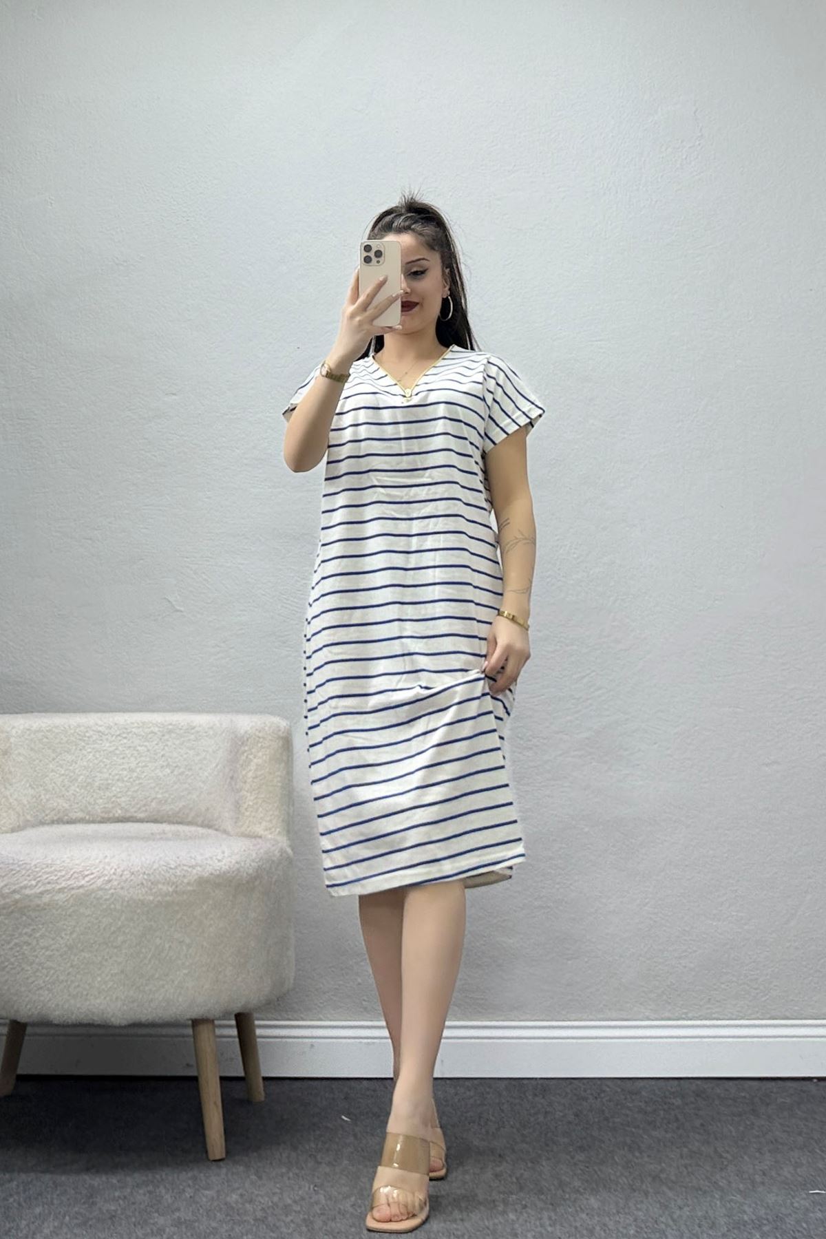 Fermuarlı Süprem Penye Elbise Beyazlaci - 70825.1567.