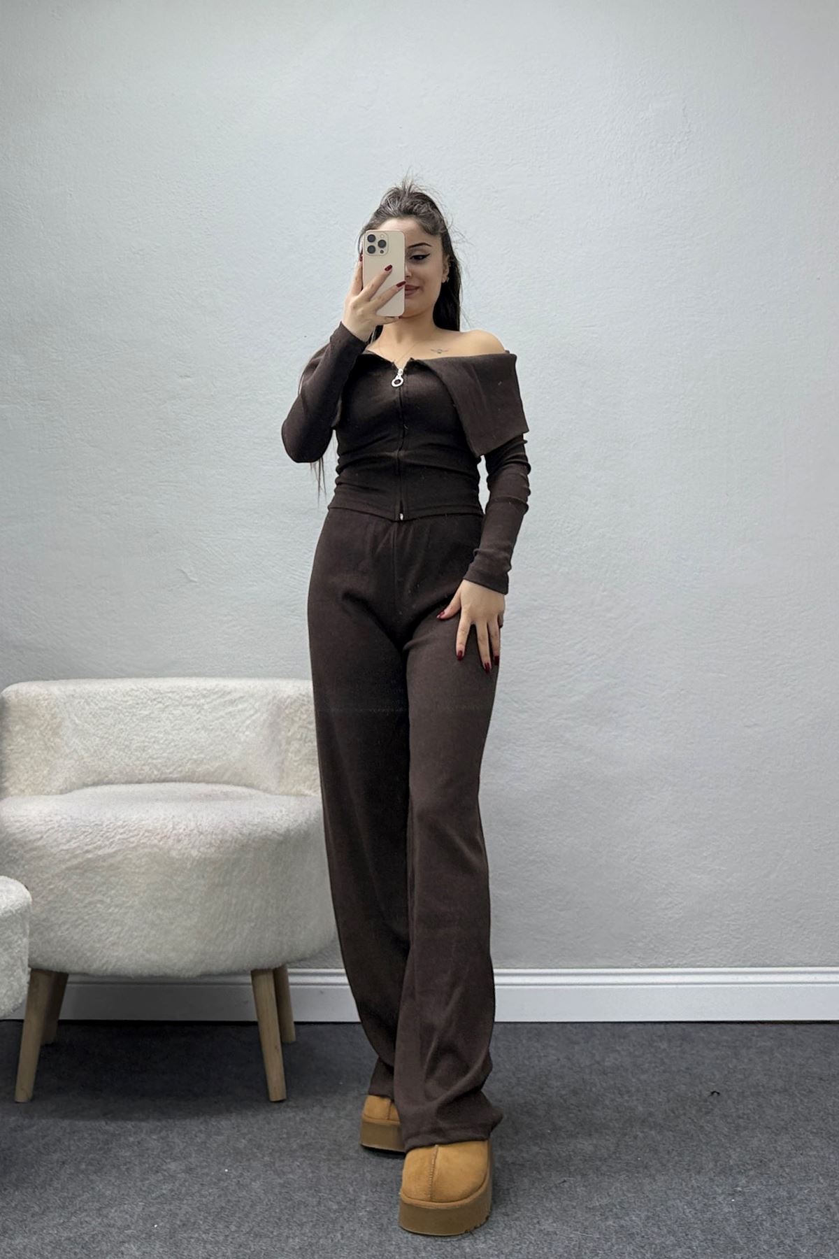 Madonna Yaka Likralı Kaşkorse İkili Takım Kahve - 51089.1567.