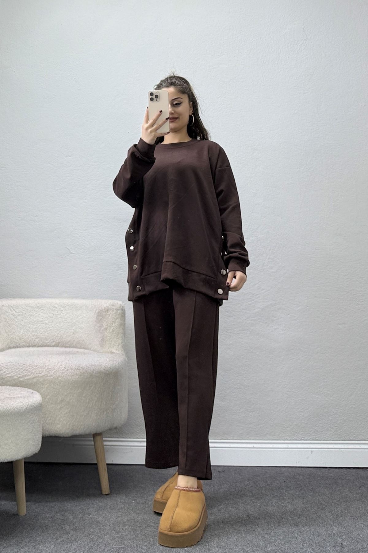 Çıt Çıtlı Modal İkili Takım Kahve - 4128.1247.