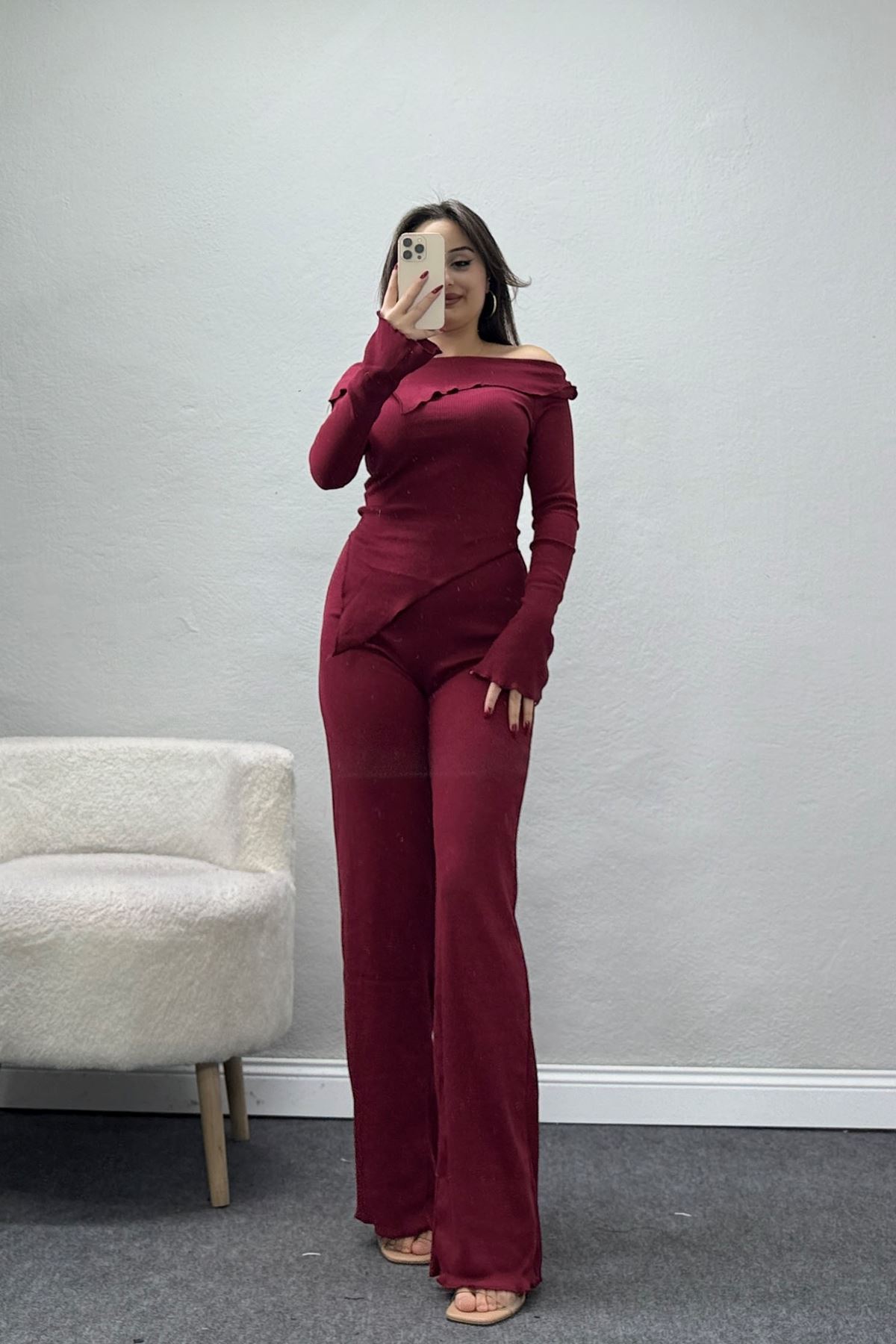 Madonna Yaka Asimetrik Kesim Takım Bordo - 55029.1567.