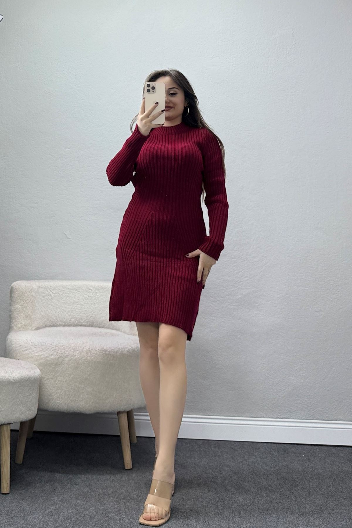 Triko Elbise Bordo - 1907.1247.