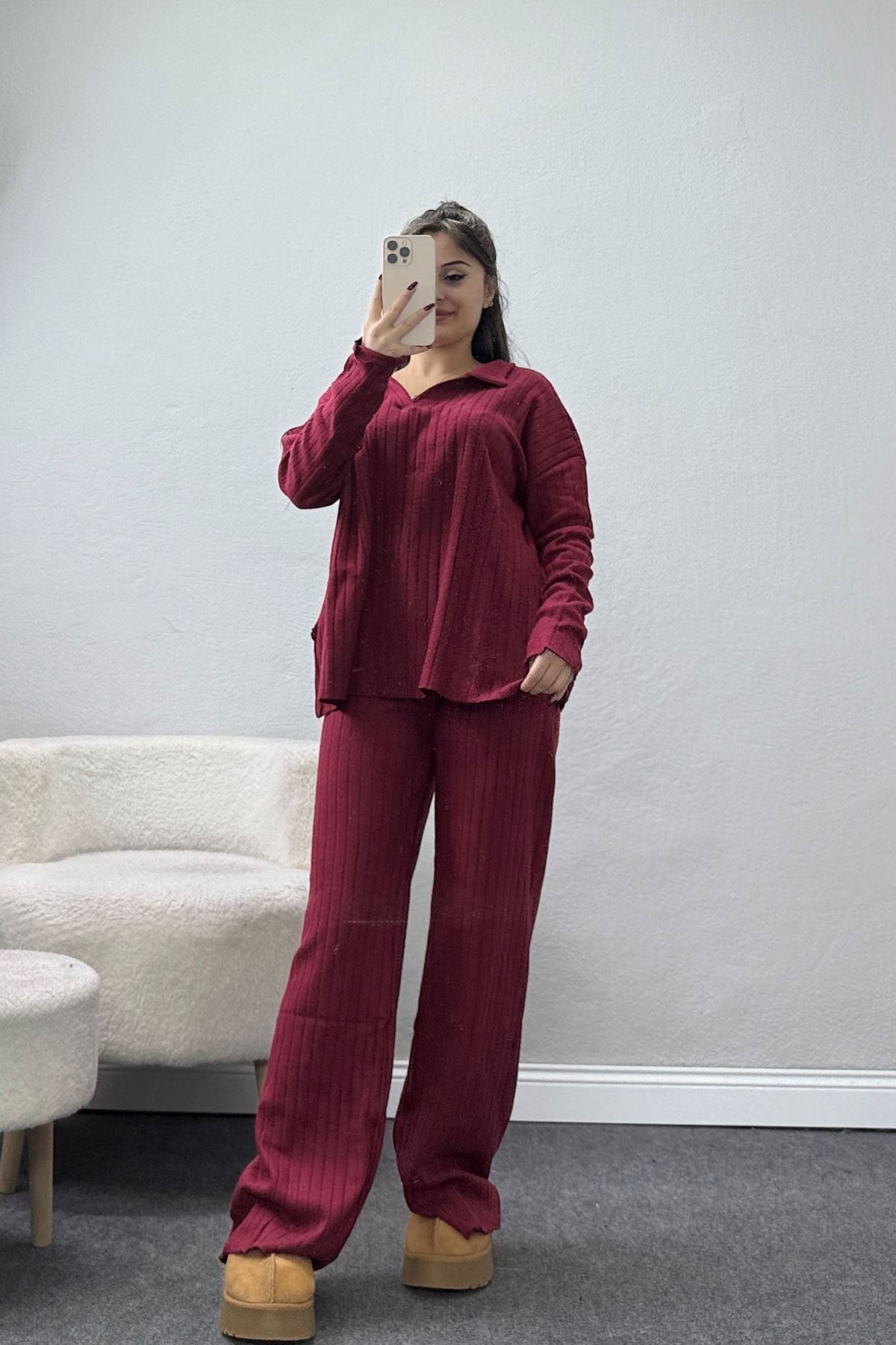 Polo Yaka İnterlok Kumaş İkili Takım Bordo - 42634.1567.