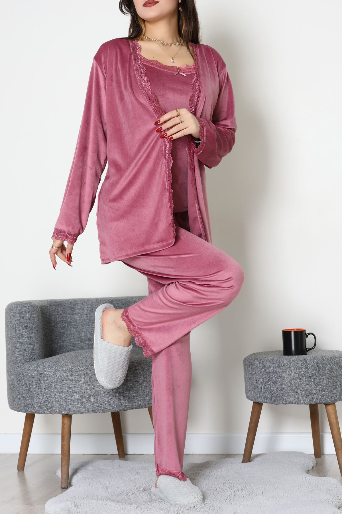 Kadife 3'Lü Set Takım Gülkurusu - 667.1287.